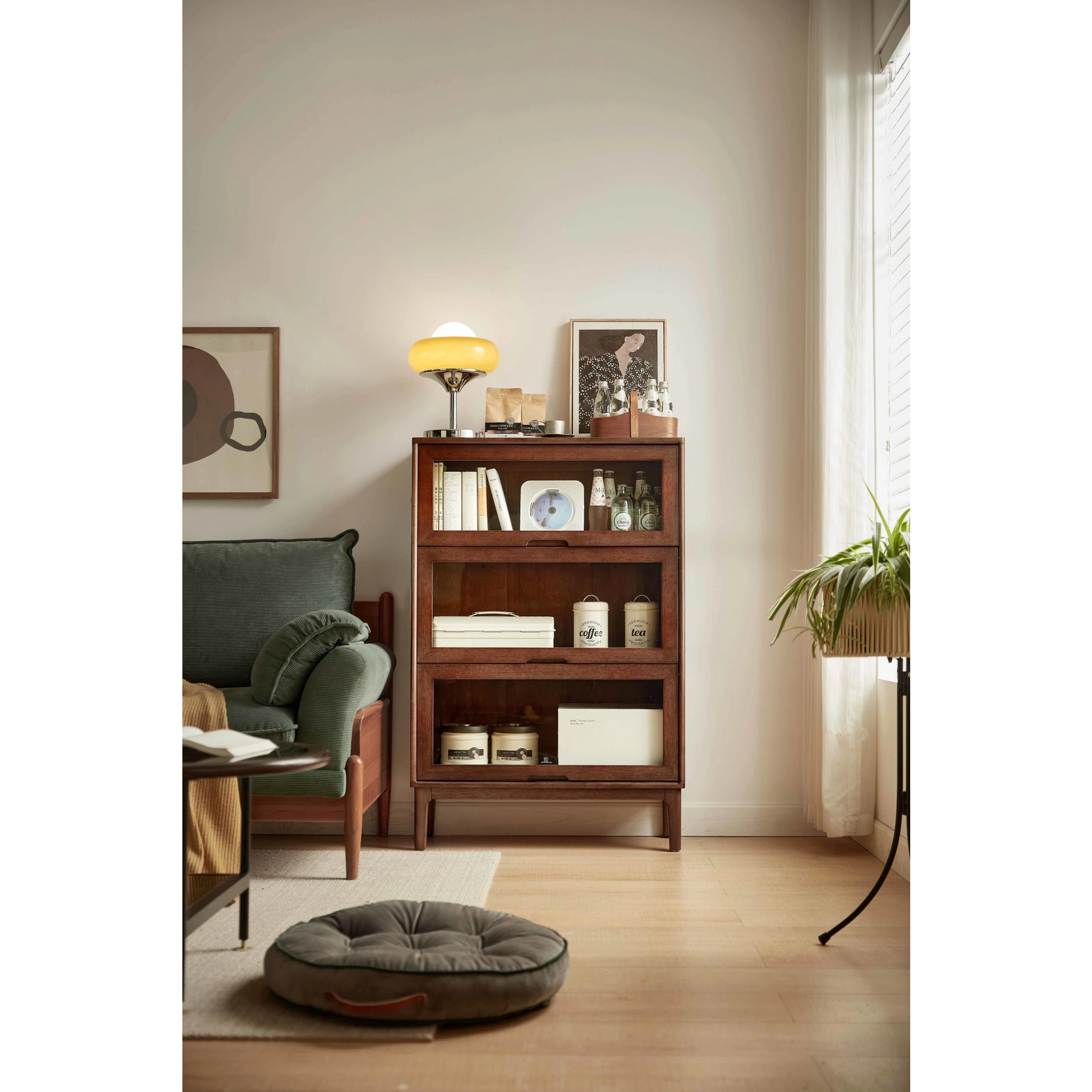 Linspire Cocoa Bookcase with Glass Door 80cm, 3-Tier