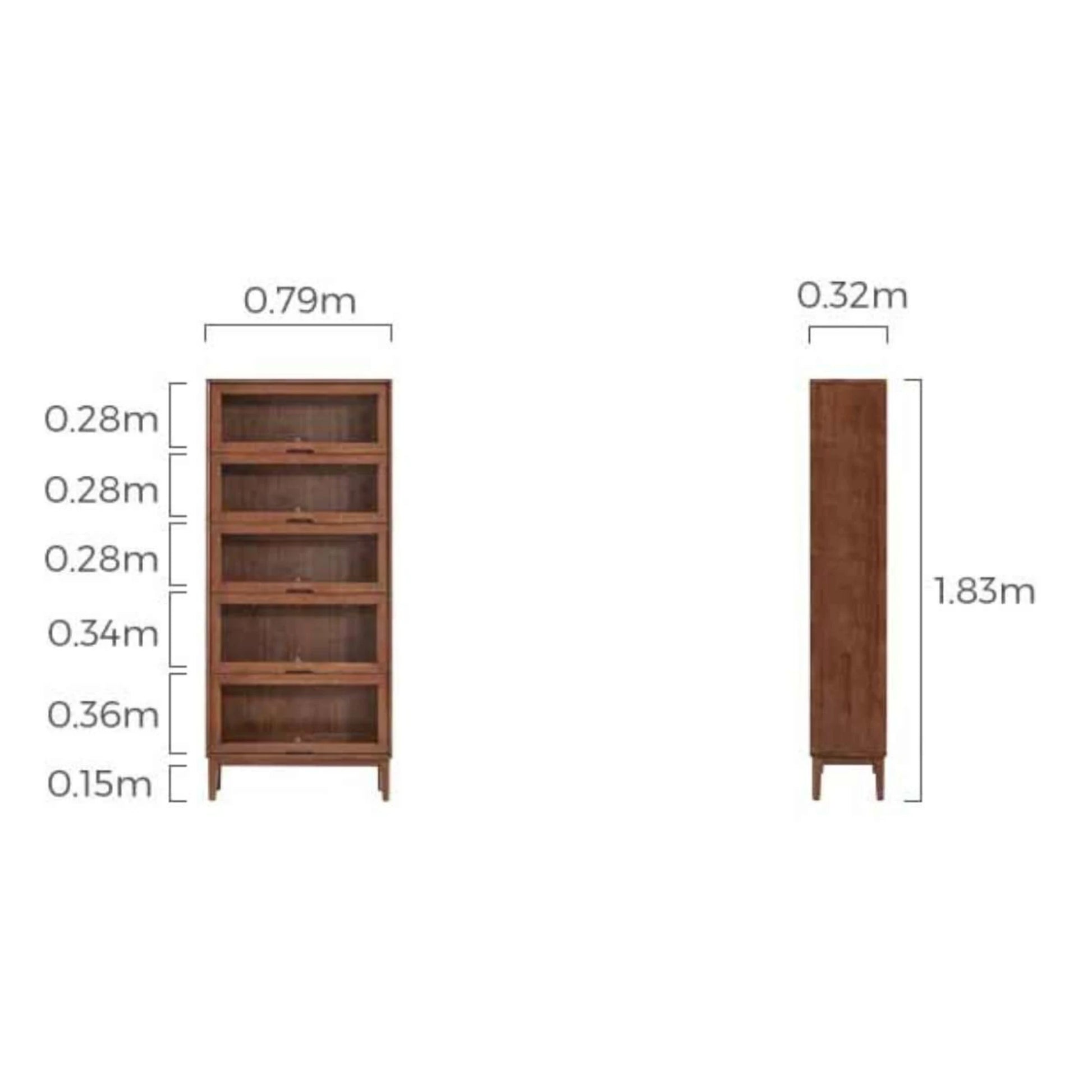 Linspire Cocoa Bookcase with Glass Door 80cm, 5-Tier
