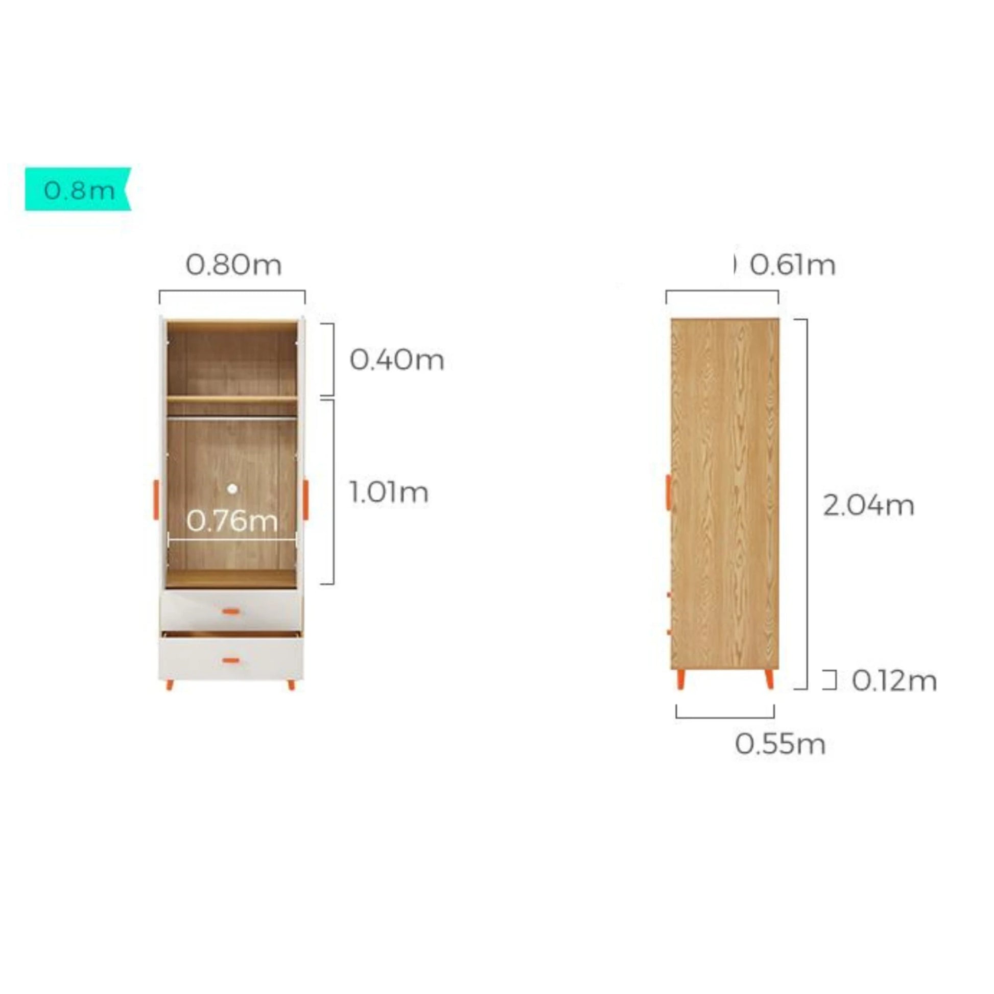 Linspire Fresko Wardrobes with 2 Doors + 2 Drawers, 80cm