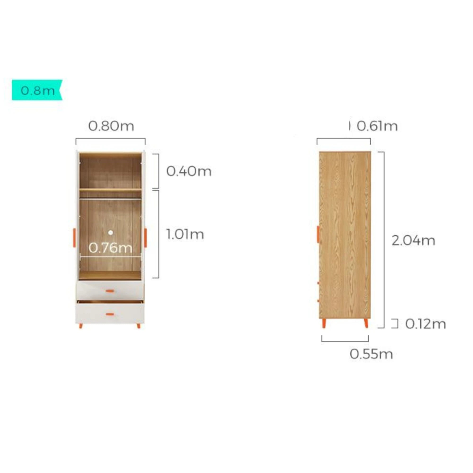 Linspire Fresko Wardrobes with 2 Doors + 2 Drawers, 80cm