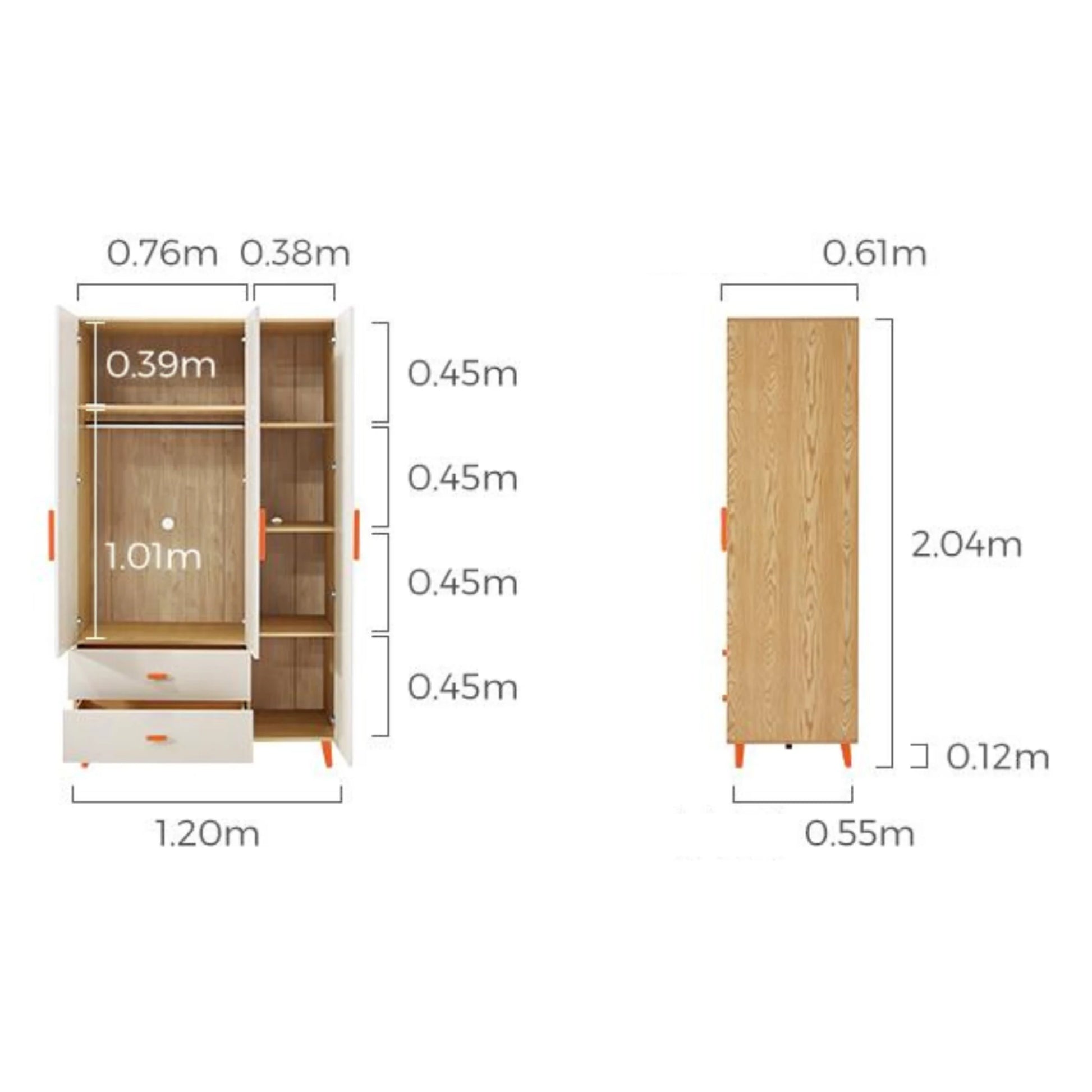Linspire Fresko Wardrobes with 3 Doors + 2 Drawers, 120cm