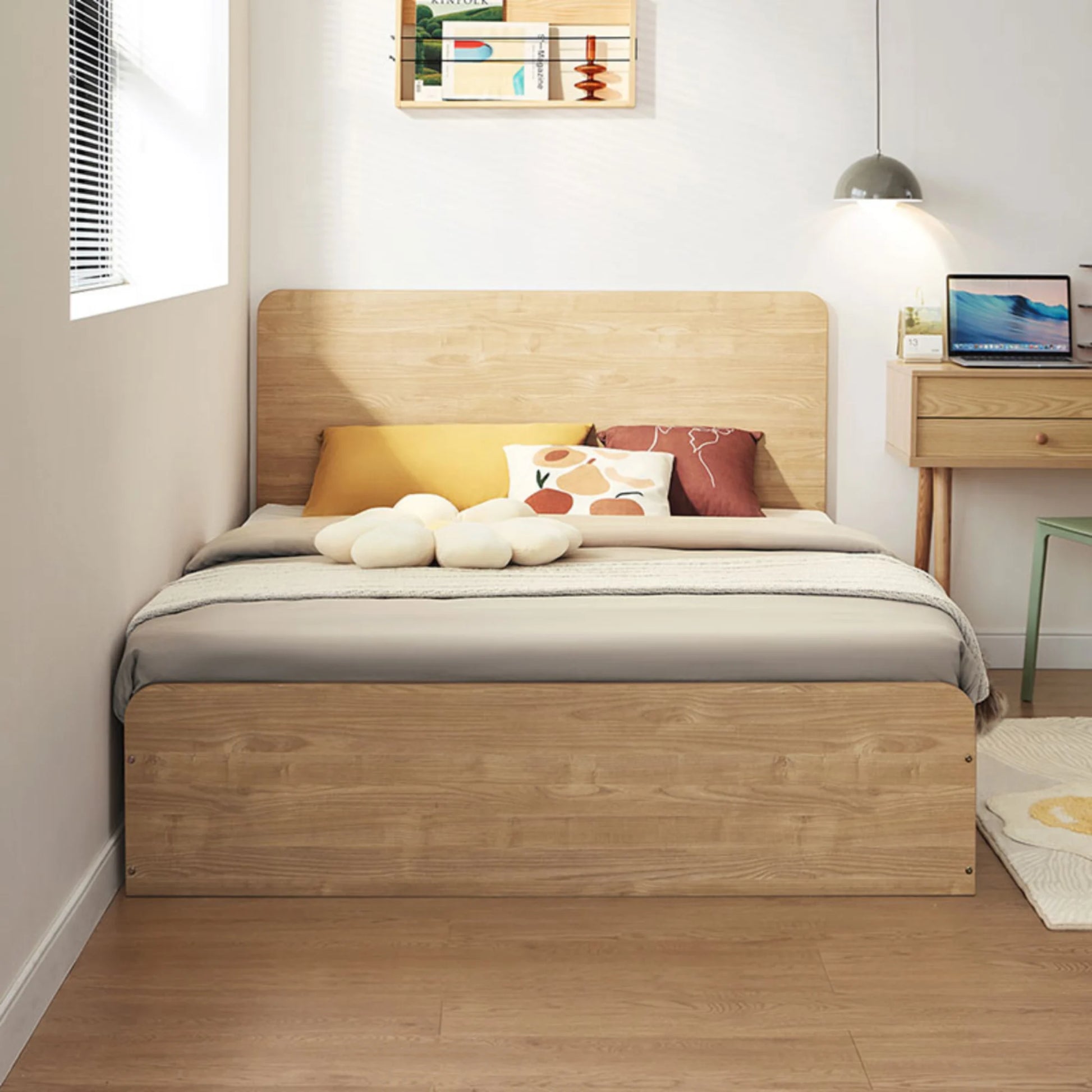 Linspire Juniper Bed Frame With Underbed Storage, Natural Wood, White