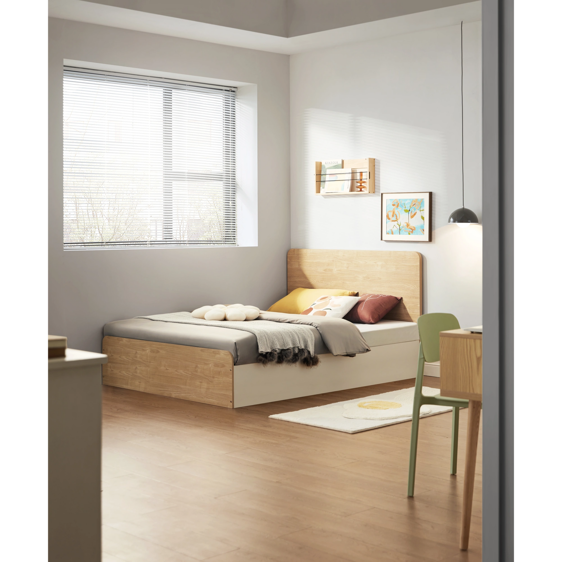 Linspire Juniper Bed Frame With Underbed Storage, Natural Wood, White