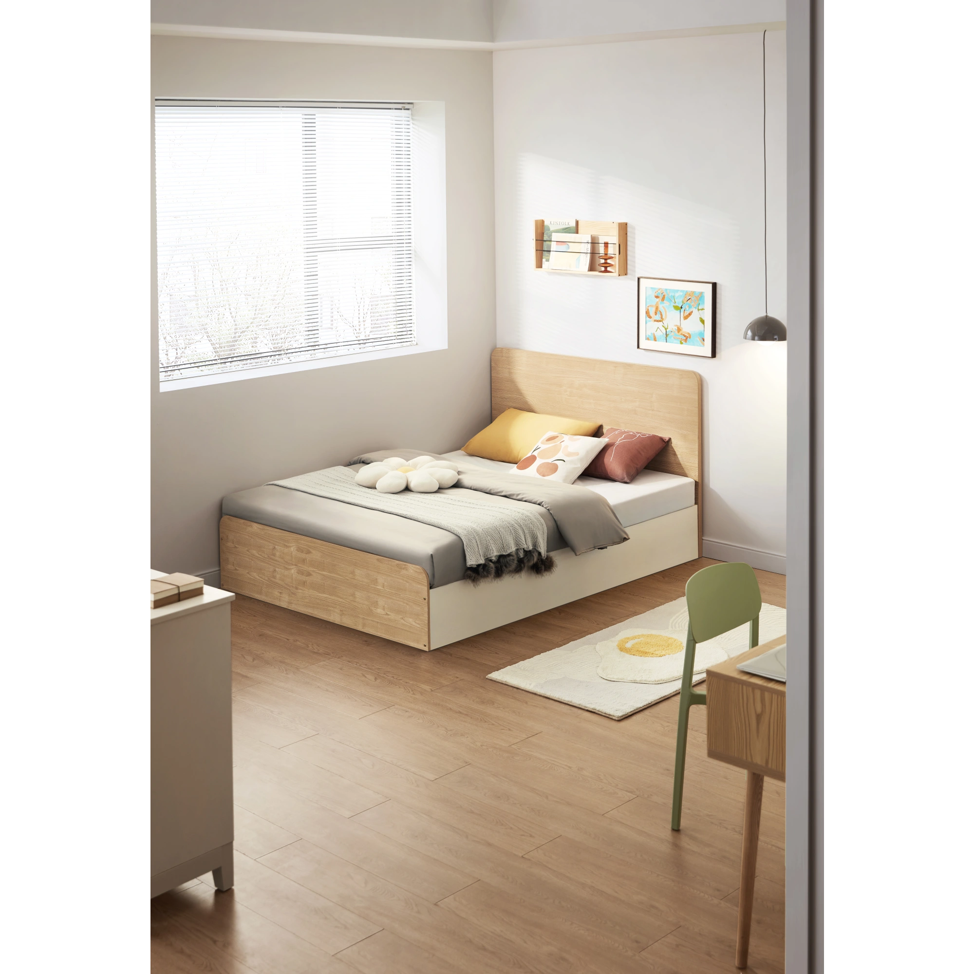 Linspire Juniper Bed Frame With Underbed Storage, Natural Wood, White
