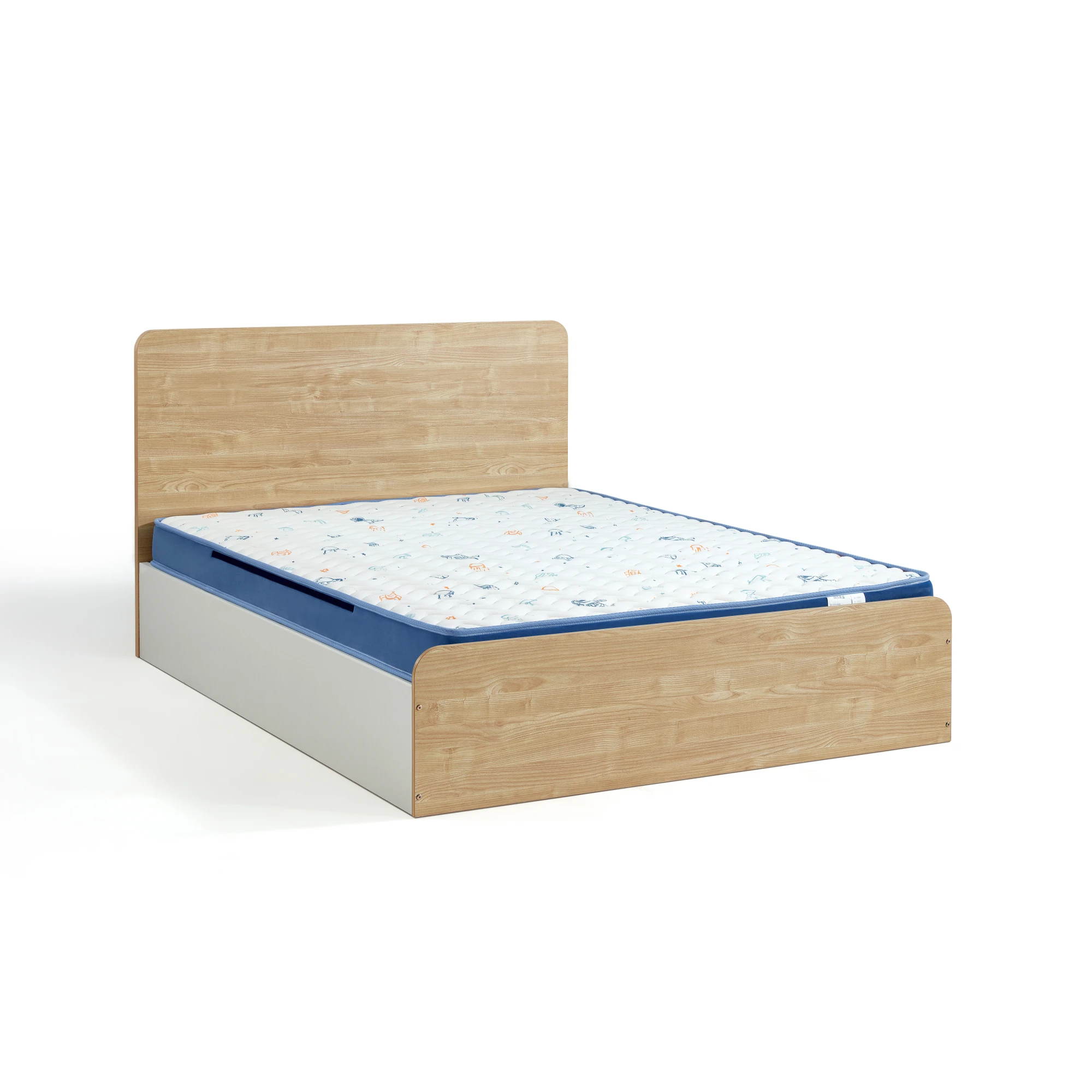 Linspire Juniper Bed Frame With Underbed Storage, Natural Wood, White