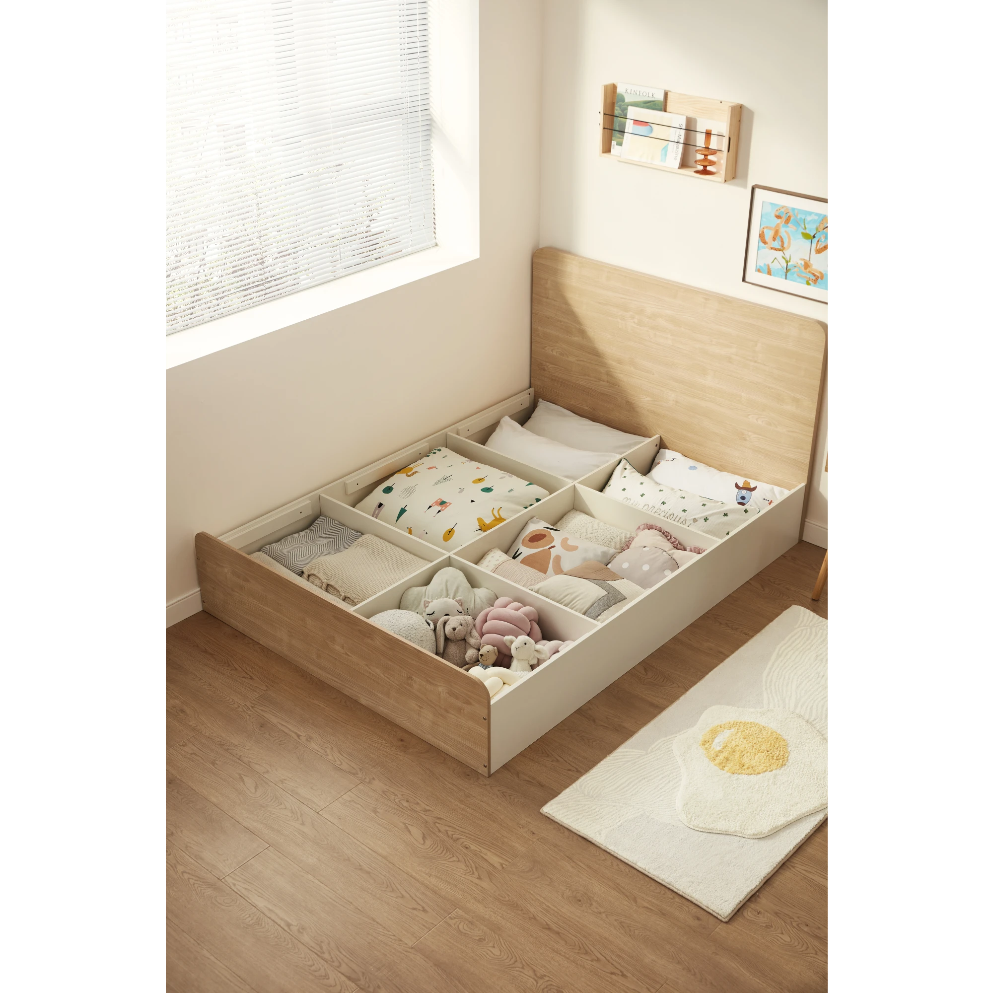 Linspire Juniper Bed Frame With Underbed Storage, Natural Wood, White