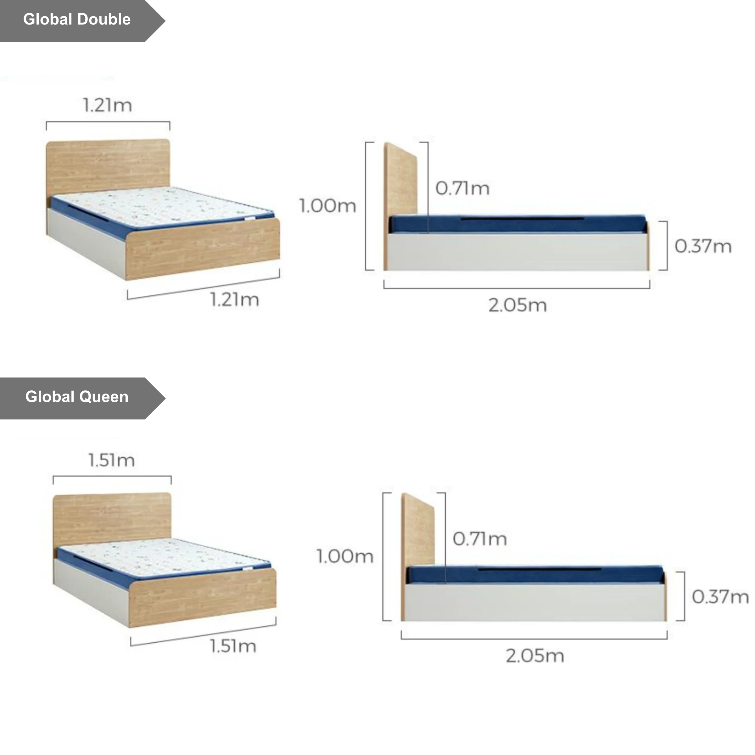 Linspire Juniper Bed Frame With Underbed Storage, Natural Wood, White