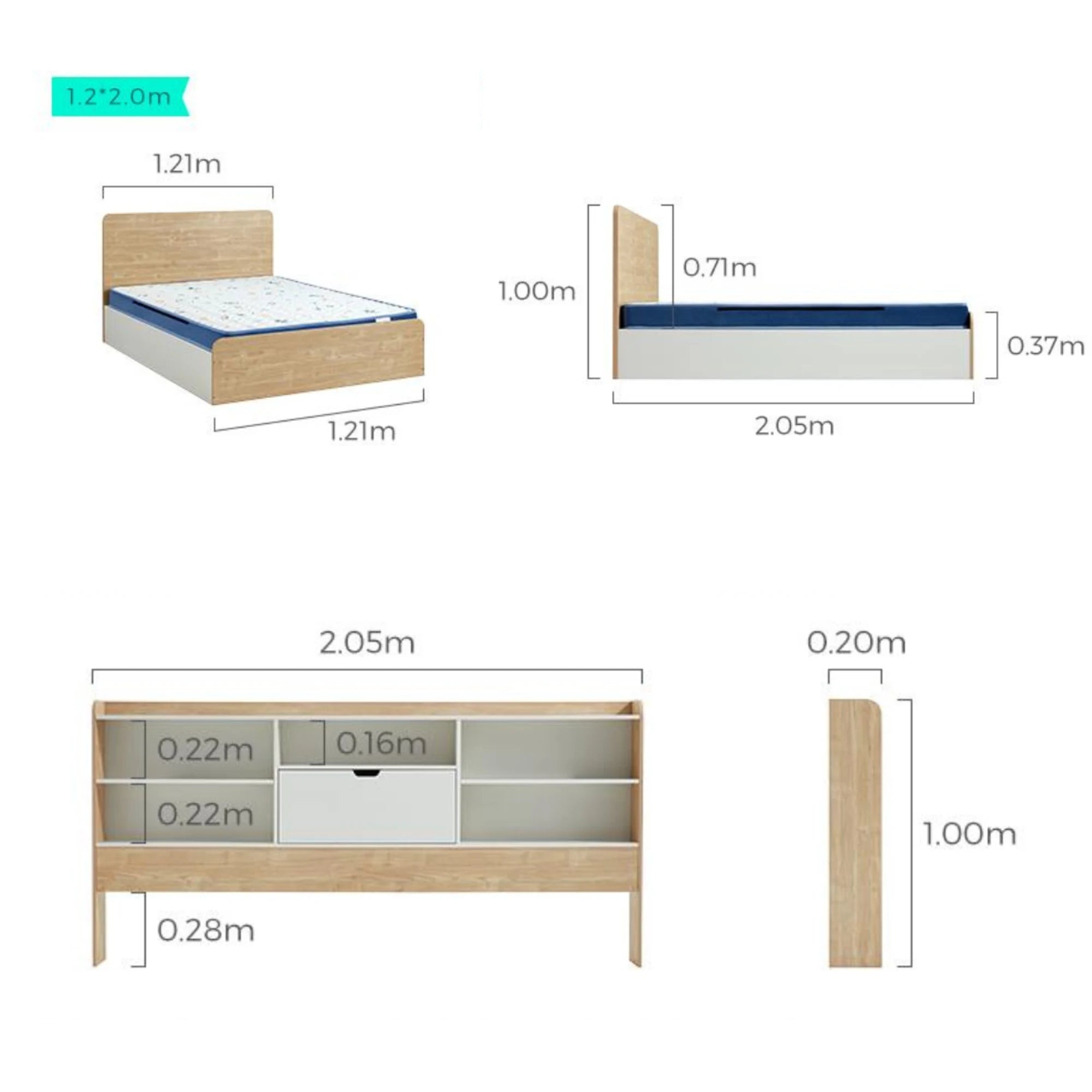 Linspire Juniper Bed Frame With Shelving Unit, Natural Wood, White