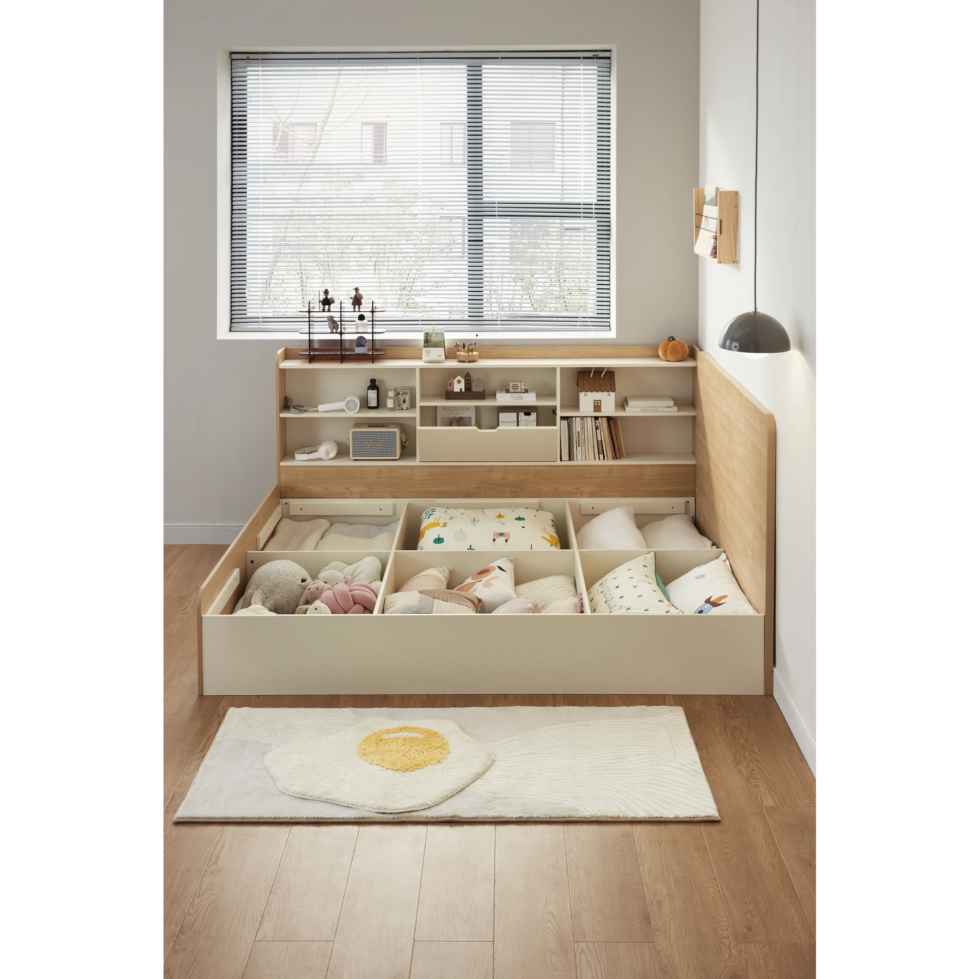 Linspire Juniper Bed Frame With Shelving Unit, Natural Wood, White