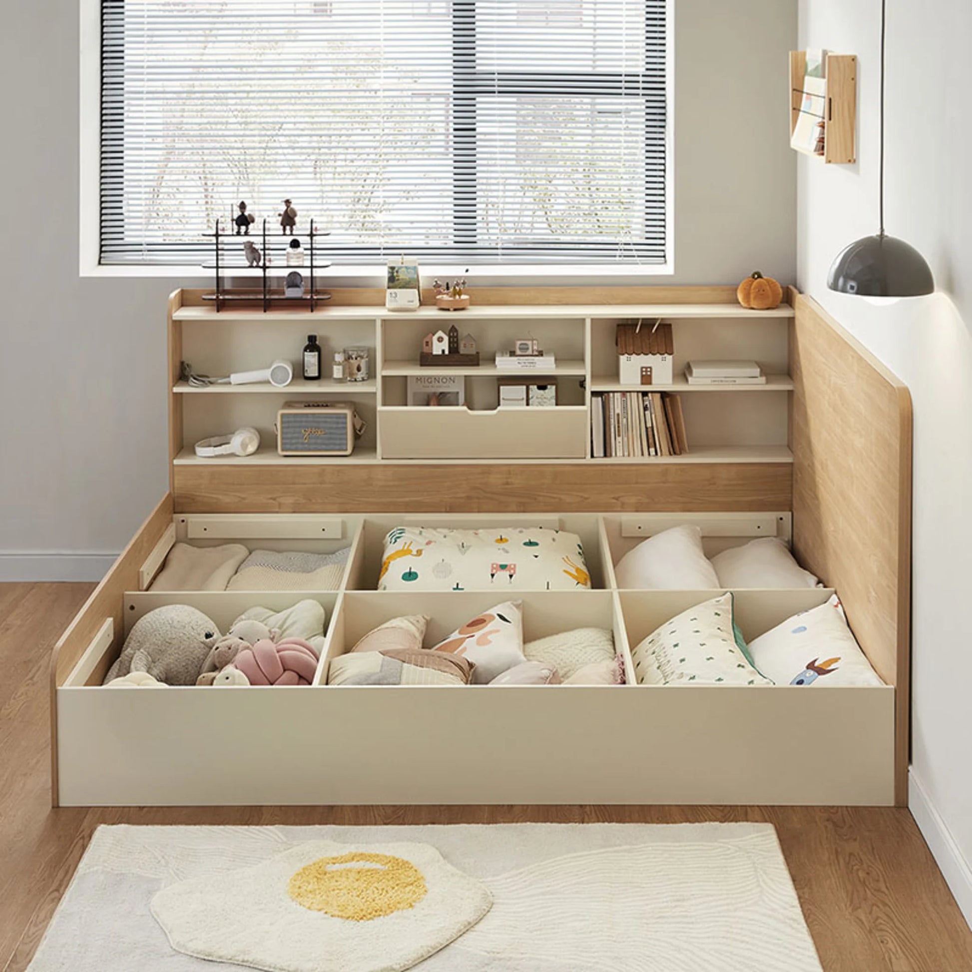 Linspire Juniper Bed Frame With Shelving Unit, Natural Wood, White