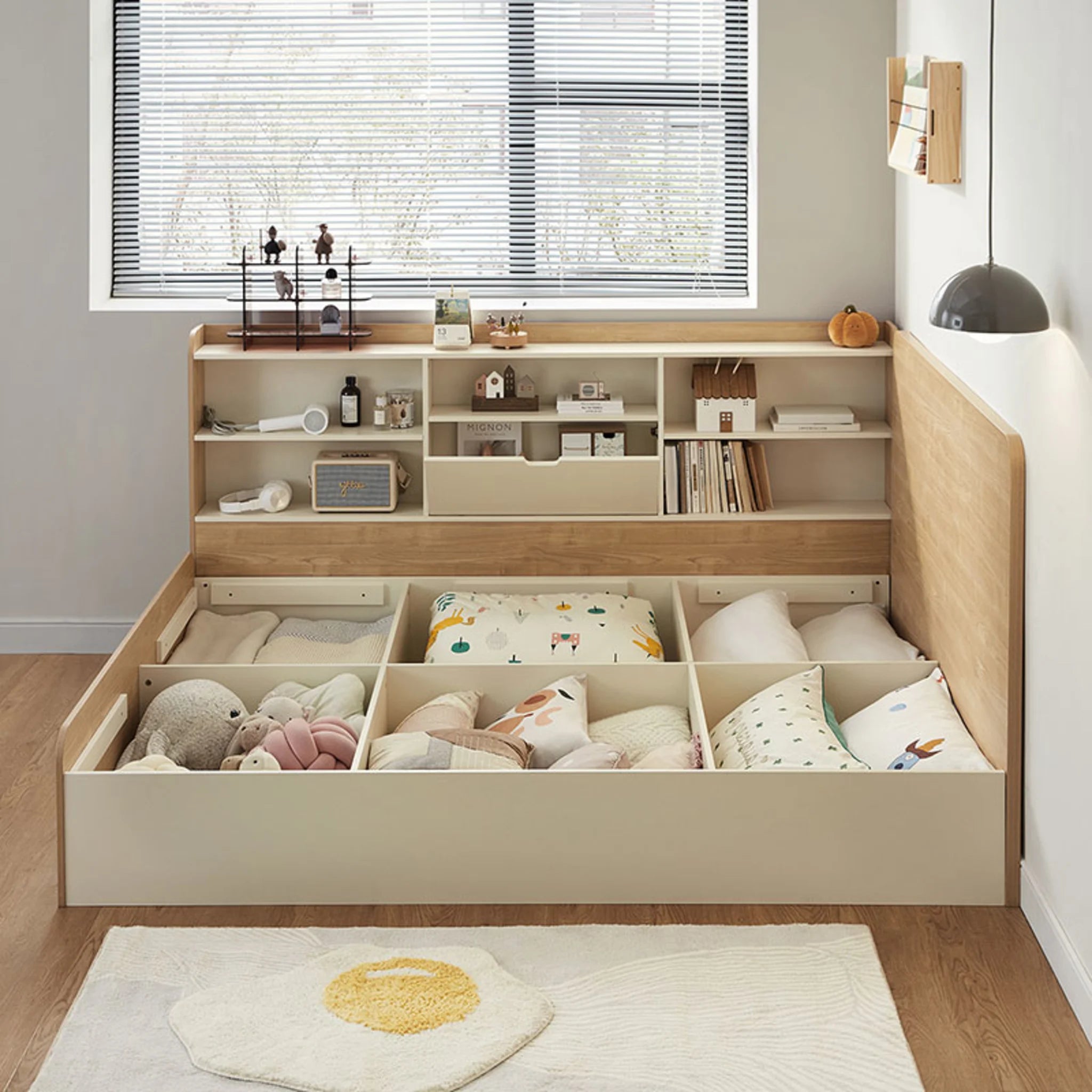 Linspire Juniper Bed Frame With Shelving Unit, Natural Wood, White