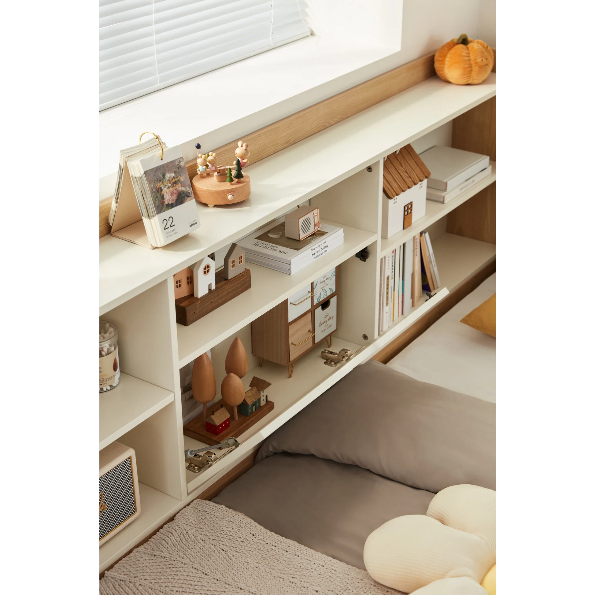 Linspire Juniper Bed Frame With Shelving Unit, Natural Wood, White