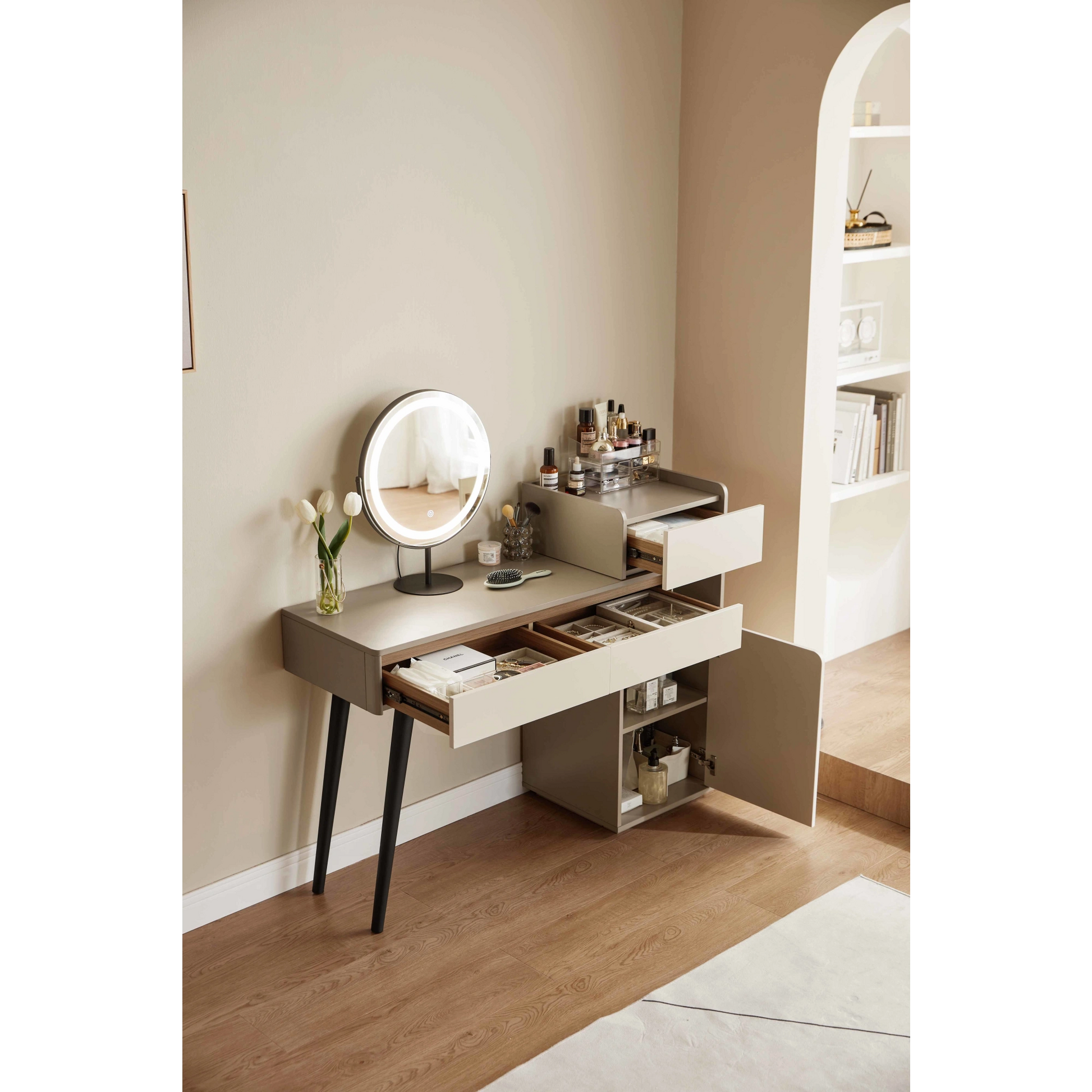 Linspire Rena Extendable Dressing Table with Storage Cabinet