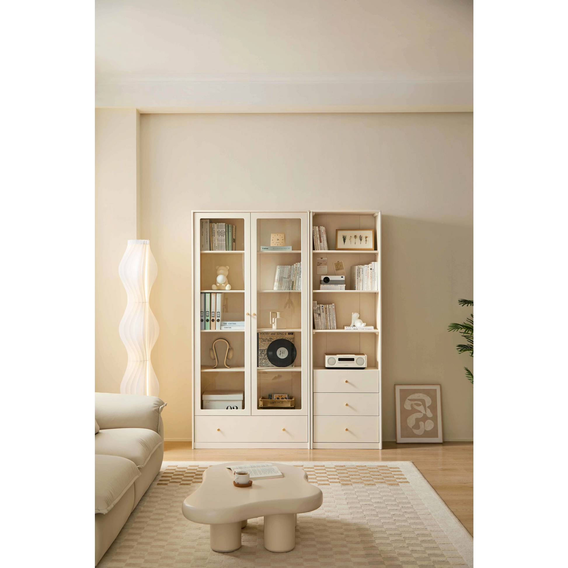 Linspire Ventus Bookcase with Storage Drawers, Off-White