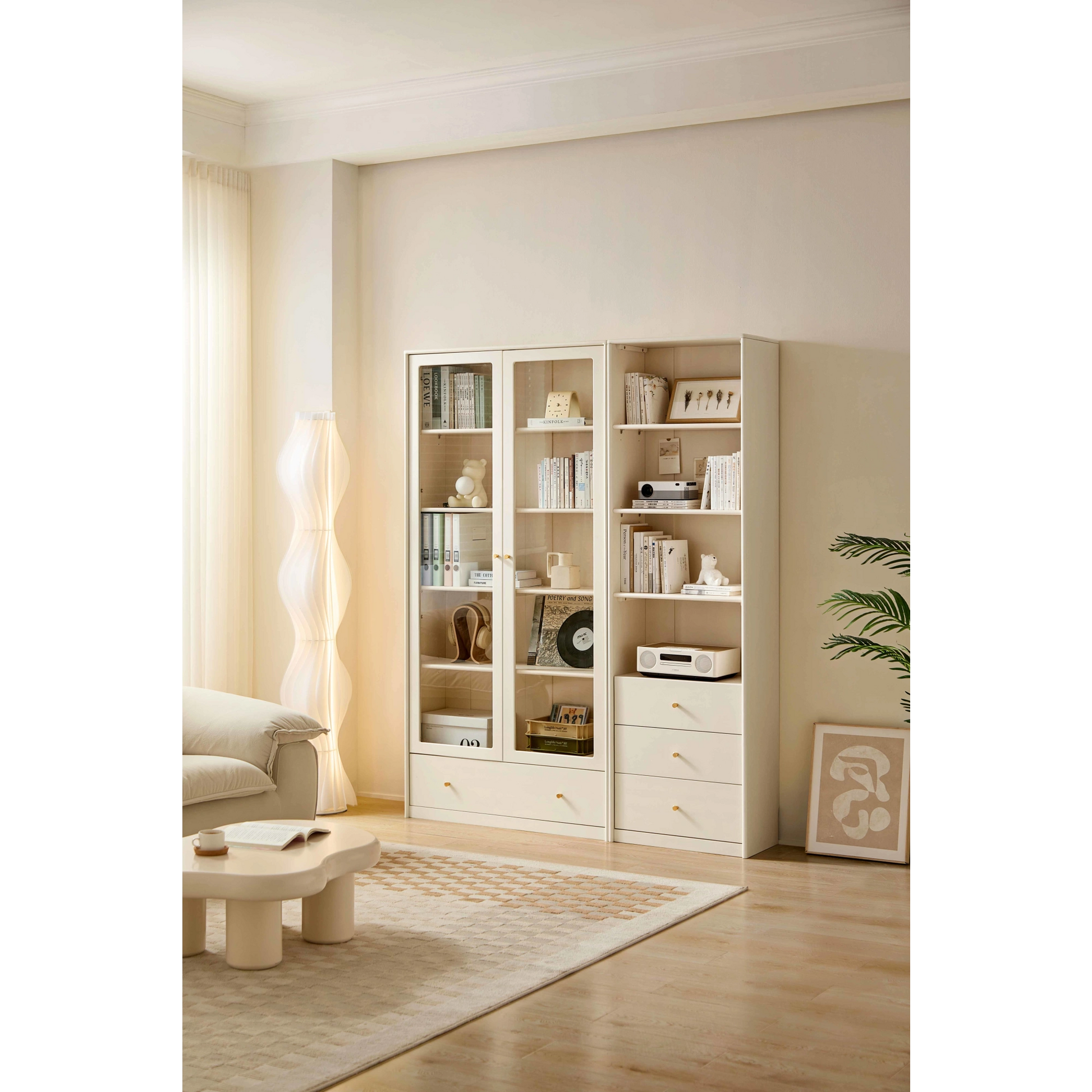 Linspire Ventus Bookcase with Storage Drawers, Off-White