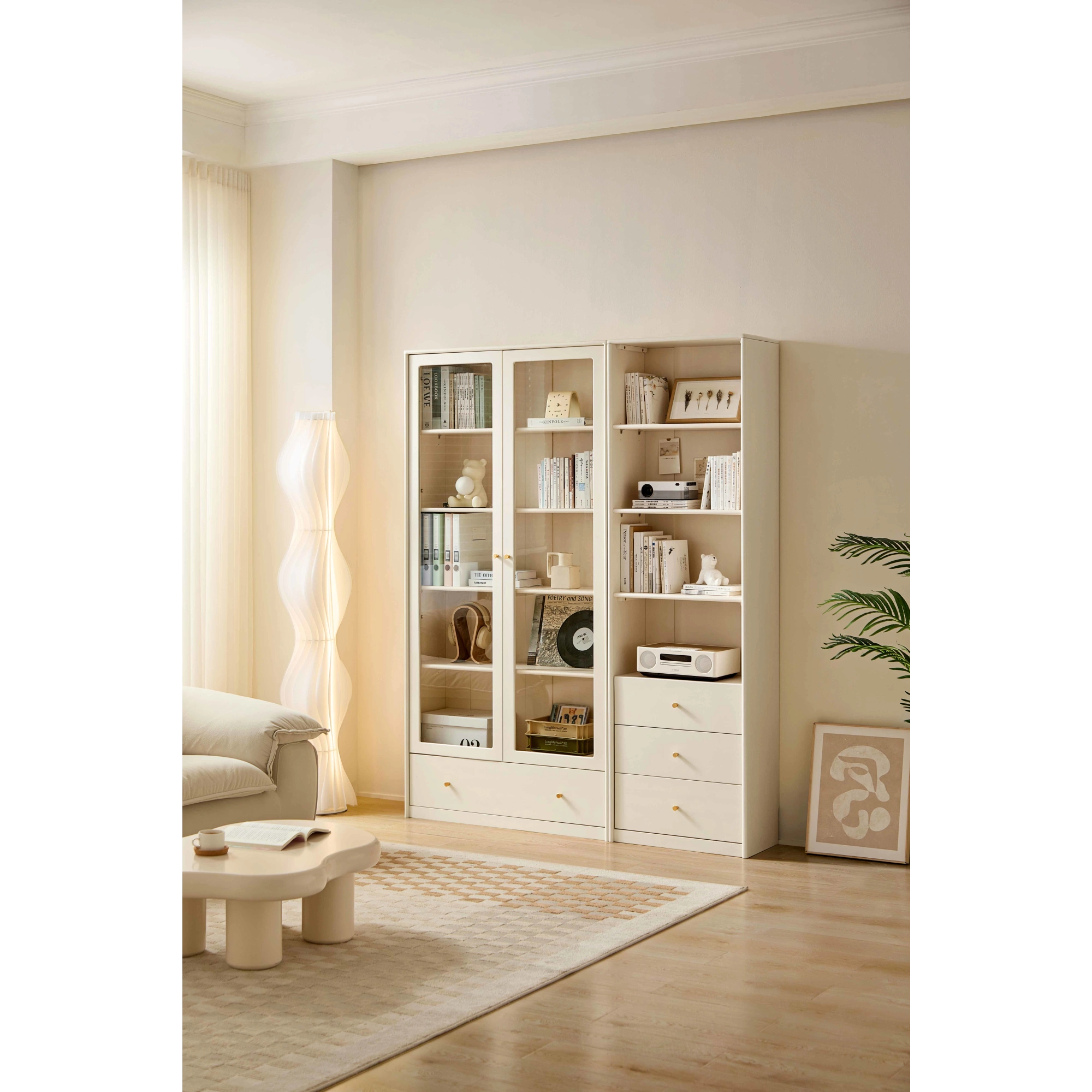 Linspire Ventus Bookcase with Storage Drawers, Off-White