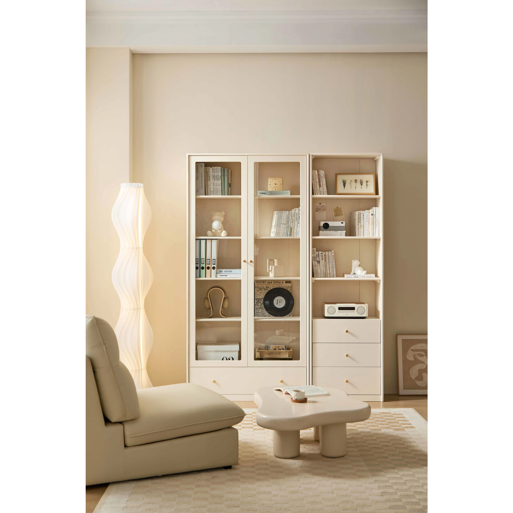 Linspire Ventus Bookcase with Storage Drawers, Off-White