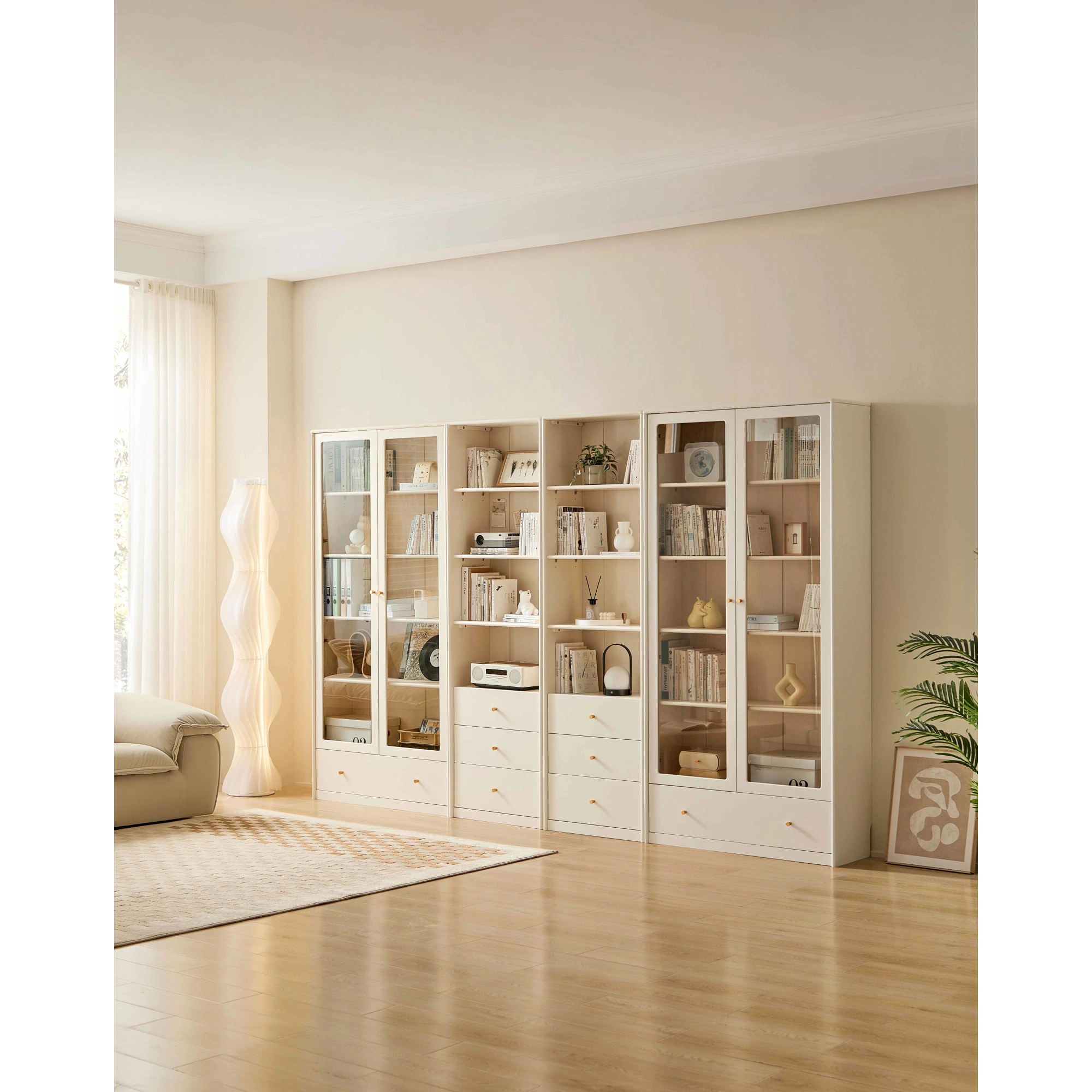 Linspire Ventus Bookcase with Storage Drawers, Off-White