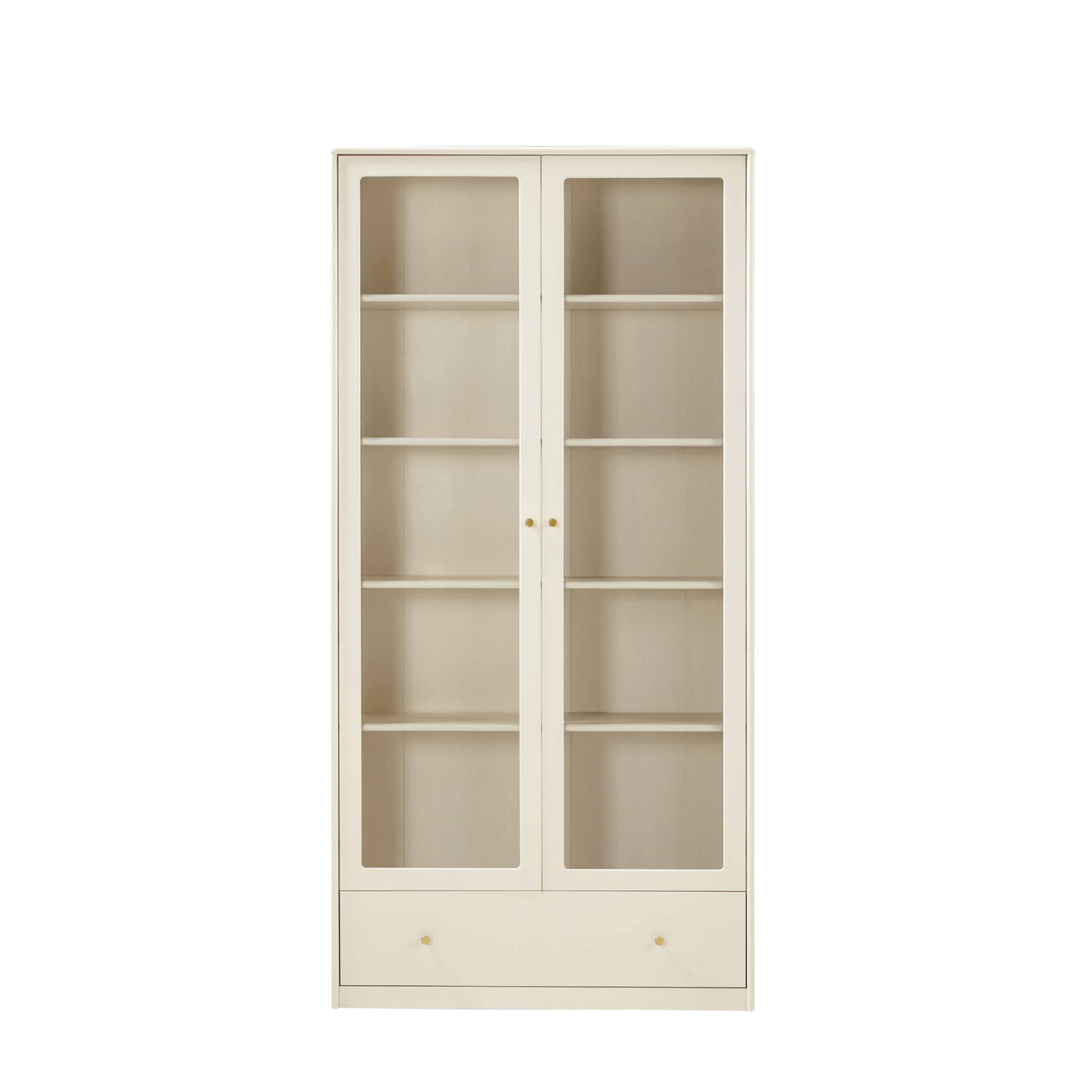 Linspire Ventus Bookcase with Glass Door & Storage Drawers, Off-White