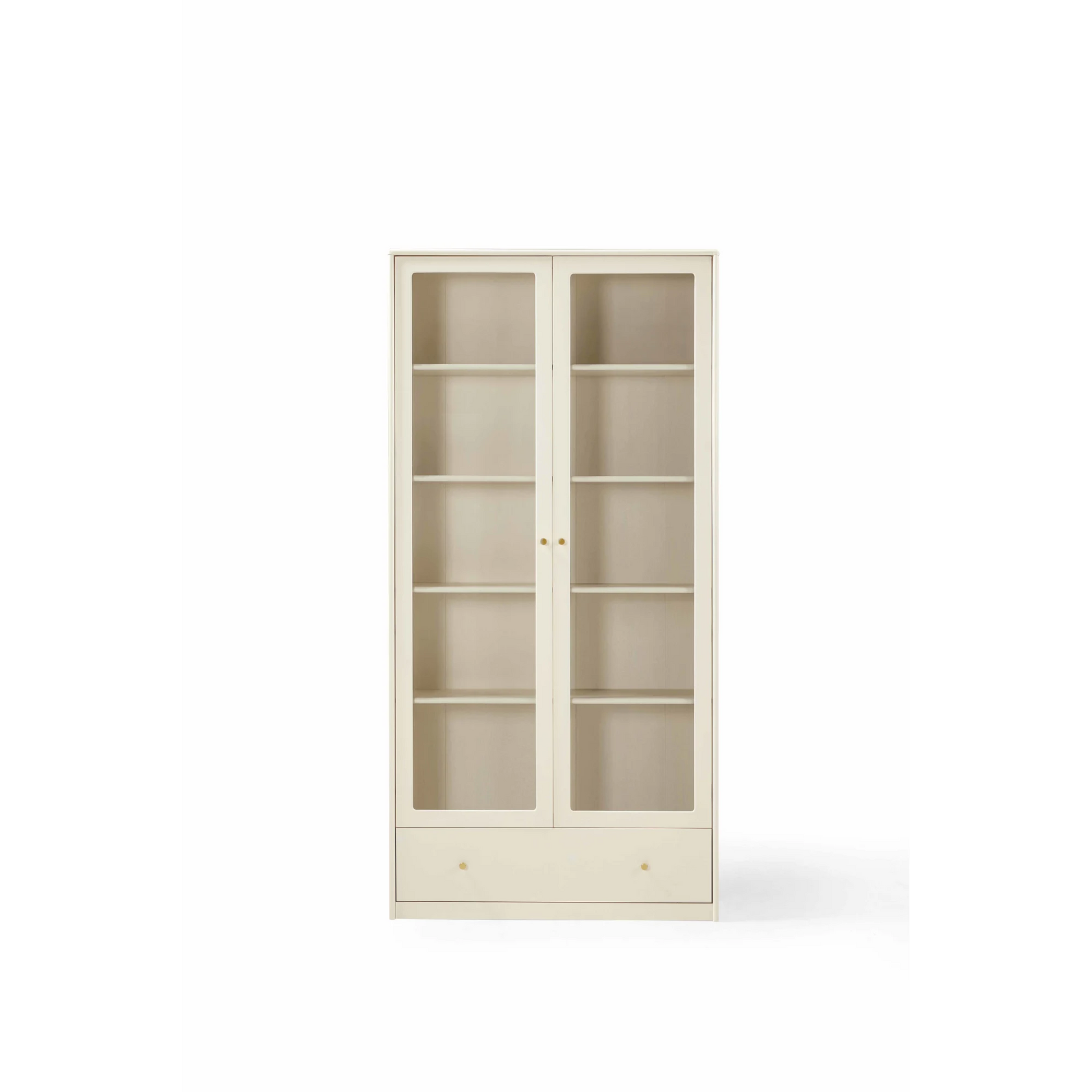 Linspire Ventus Bookcase with Glass Door & Storage Drawers, Off-White
