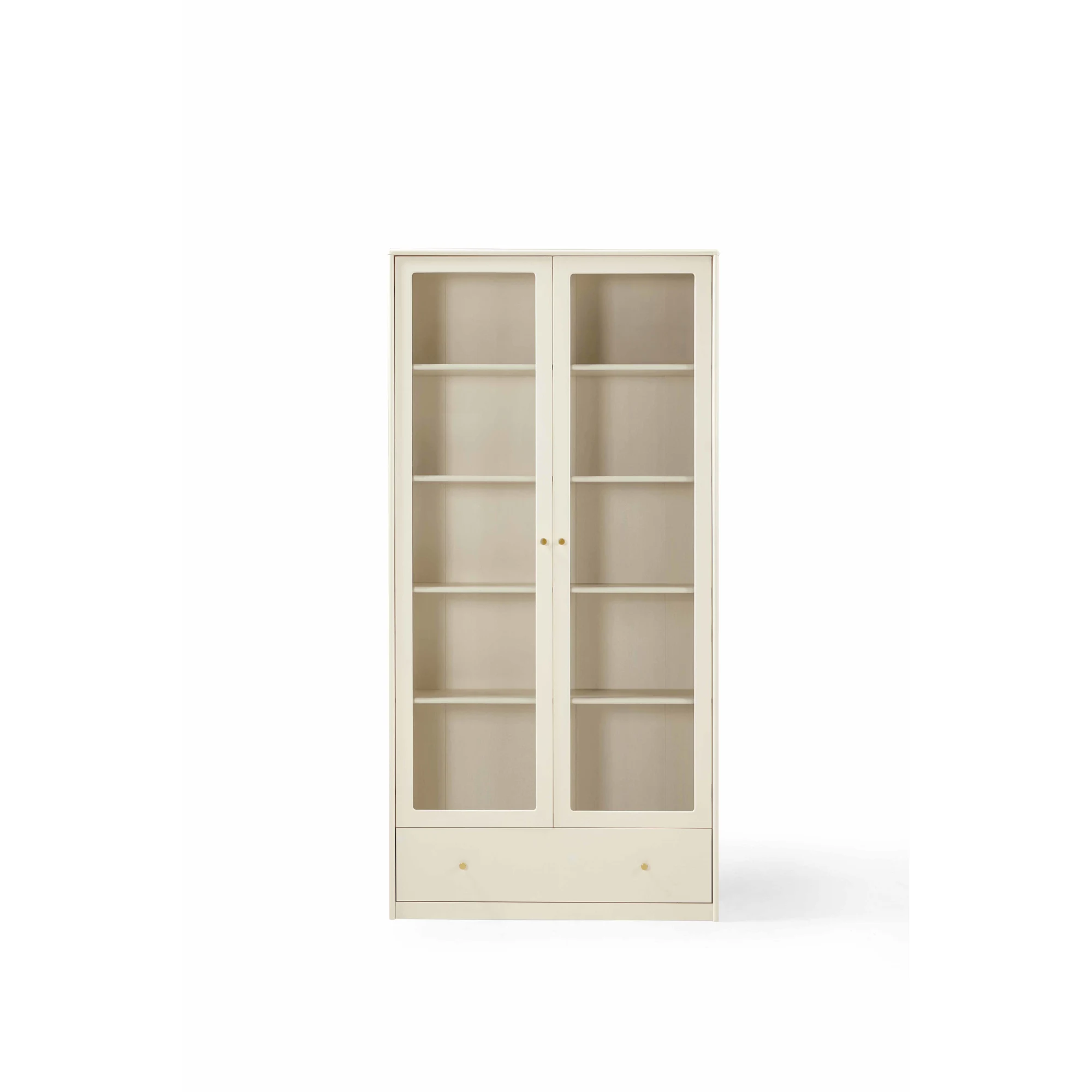 Linspire Ventus Bookcase with Glass Door & Storage Drawers, Off-White