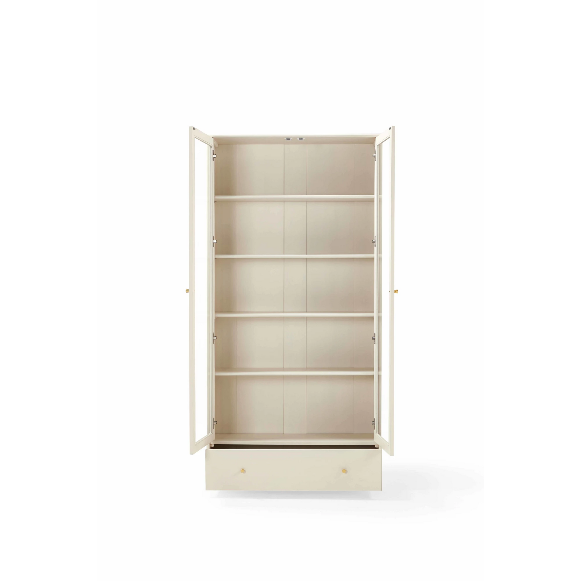 Linspire Ventus Bookcase with Glass Door & Storage Drawers, Off-White