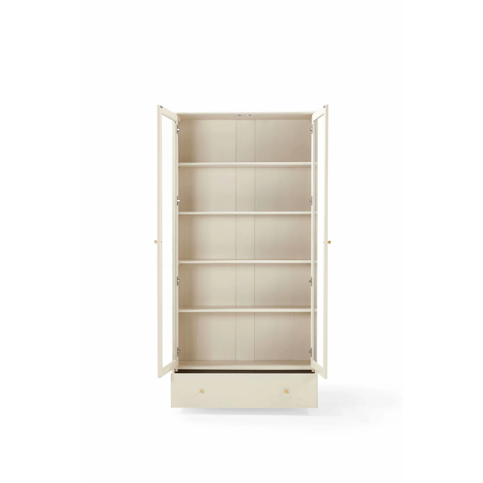Linspire Ventus Bookcase with Glass Door & Storage Drawers, Off-White