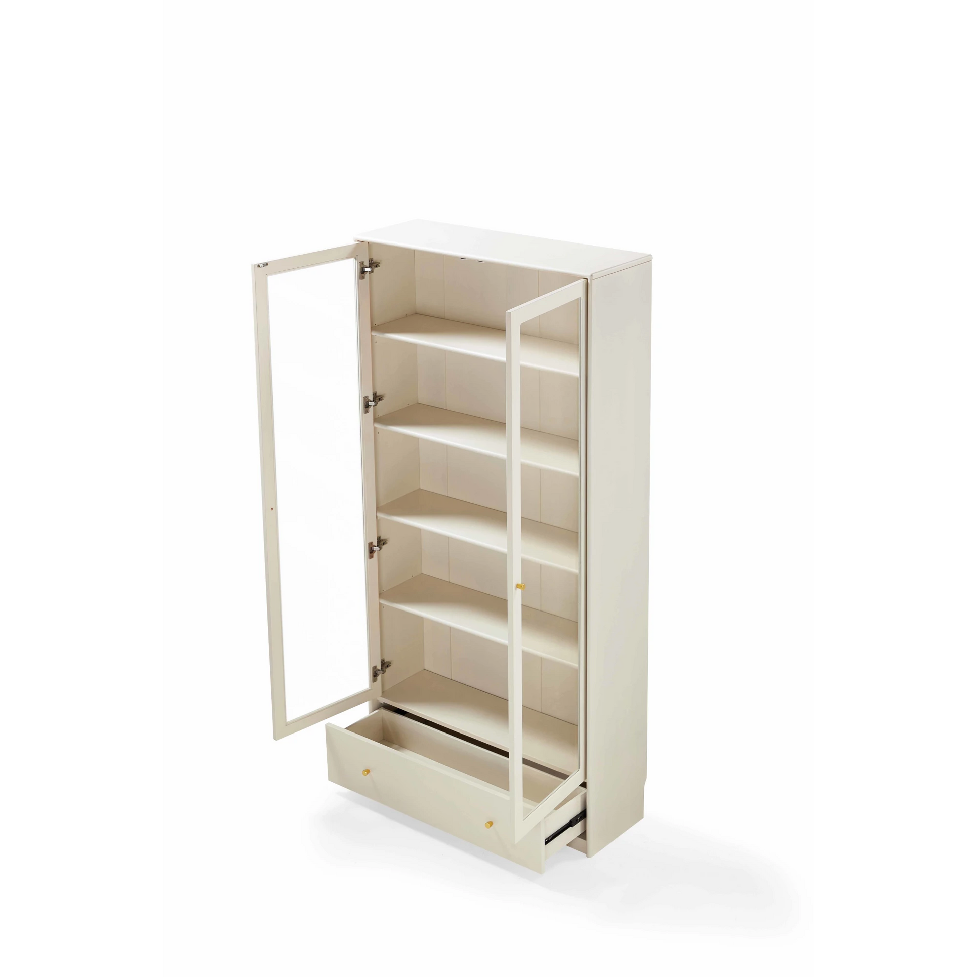 Linspire Ventus Bookcase with Glass Door & Storage Drawers, Off-White
