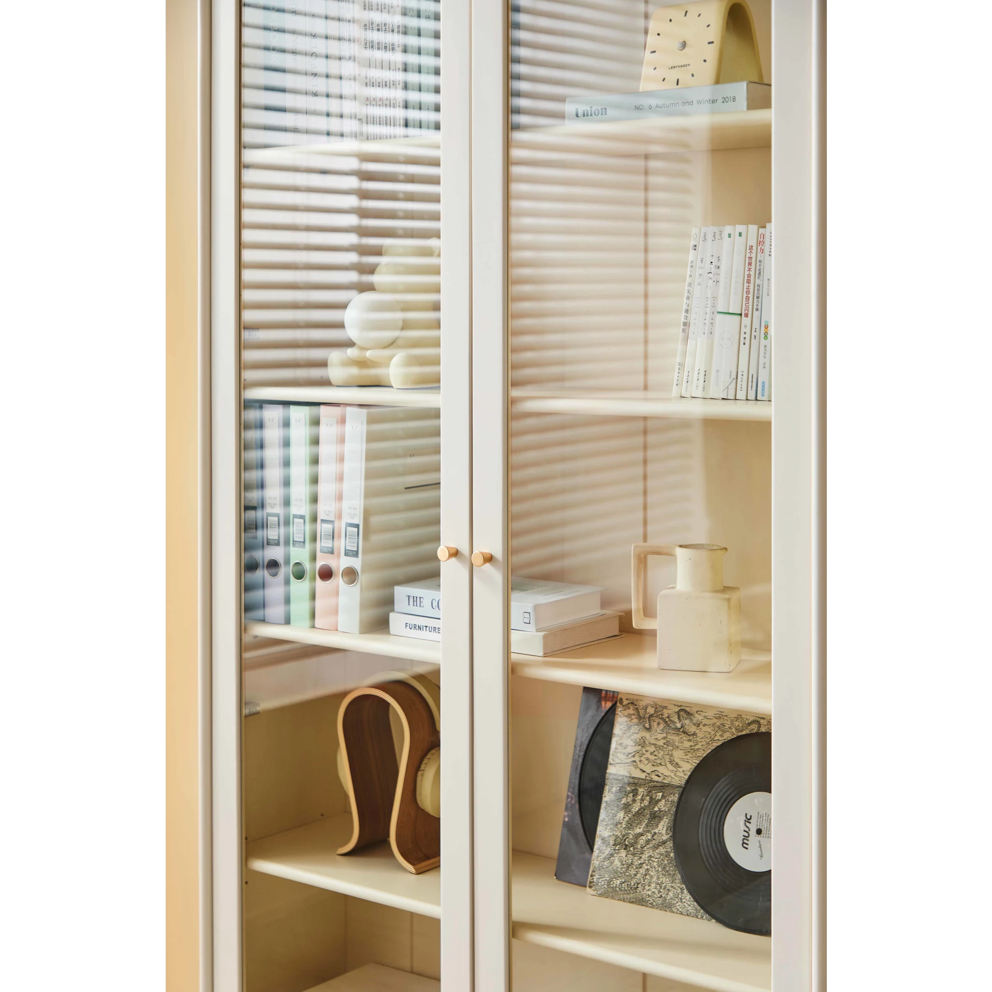 Linspire Ventus Bookcase with Glass Door & Storage Drawers, Off-White