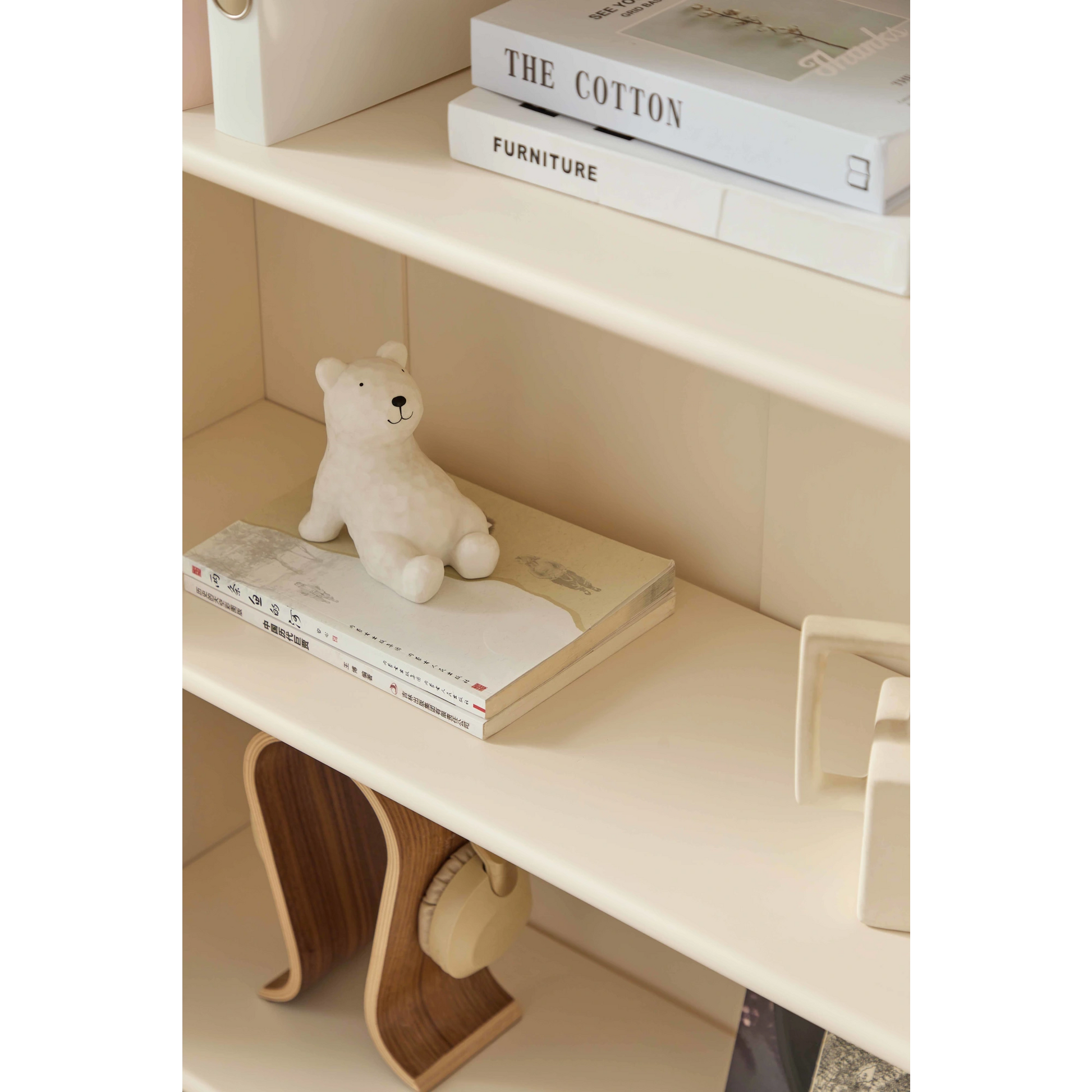 Linspire Ventus Bookcase with Glass Door & Storage Drawers, Off-White