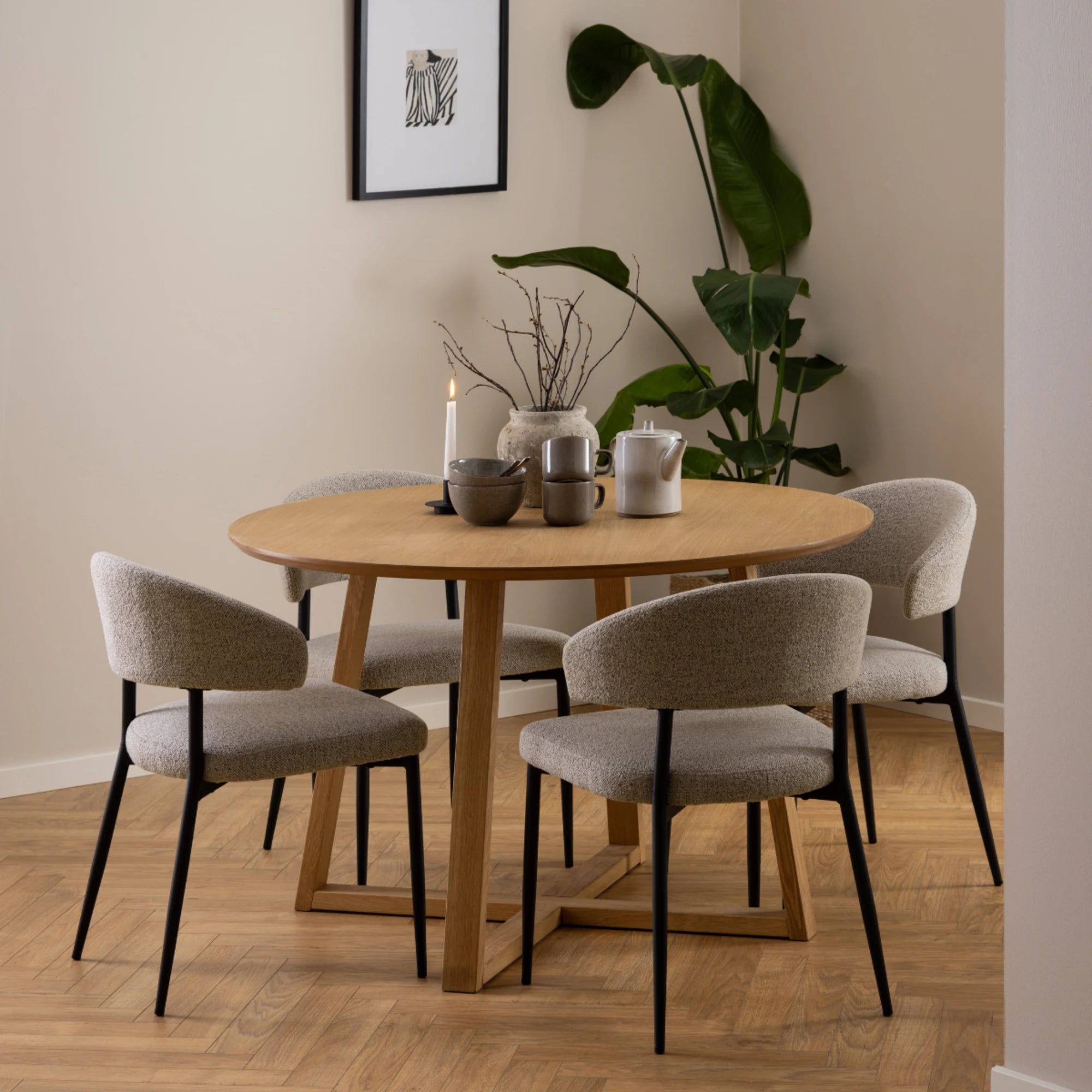 Hjem Design Malika Round Dining Table, Natural Wood