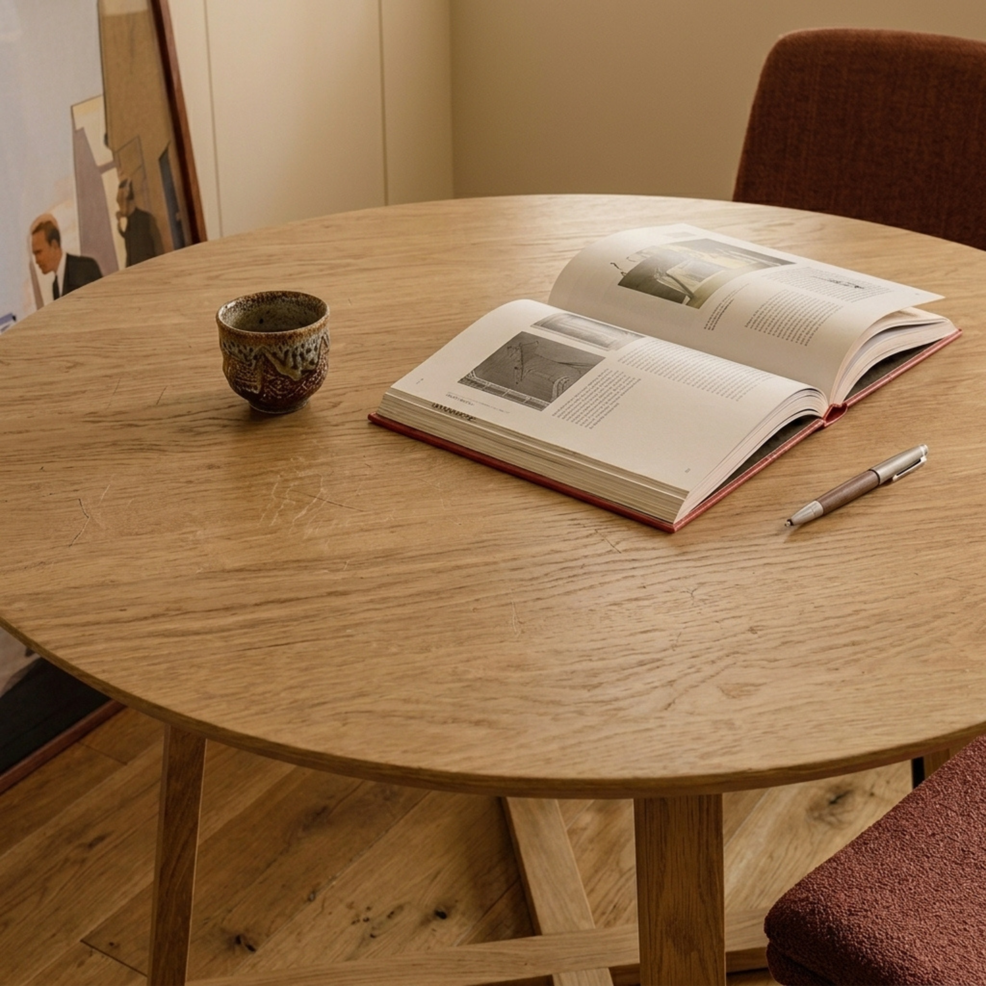 Hjem Design Malda Round Dining Table, Natural Wood