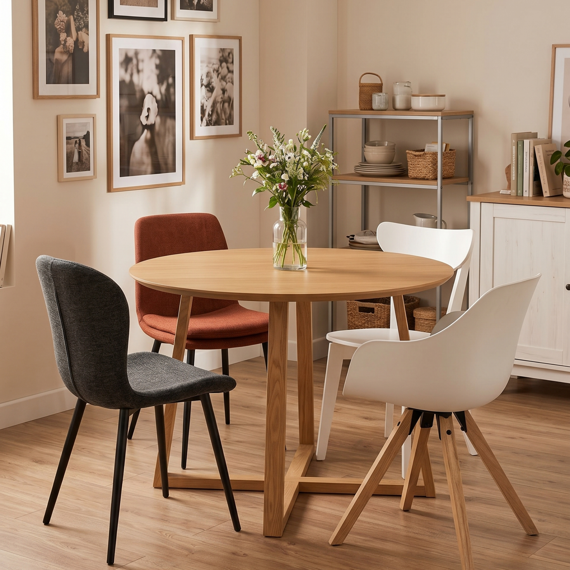 Hjem Design Malda Round Dining Table, Natural Wood