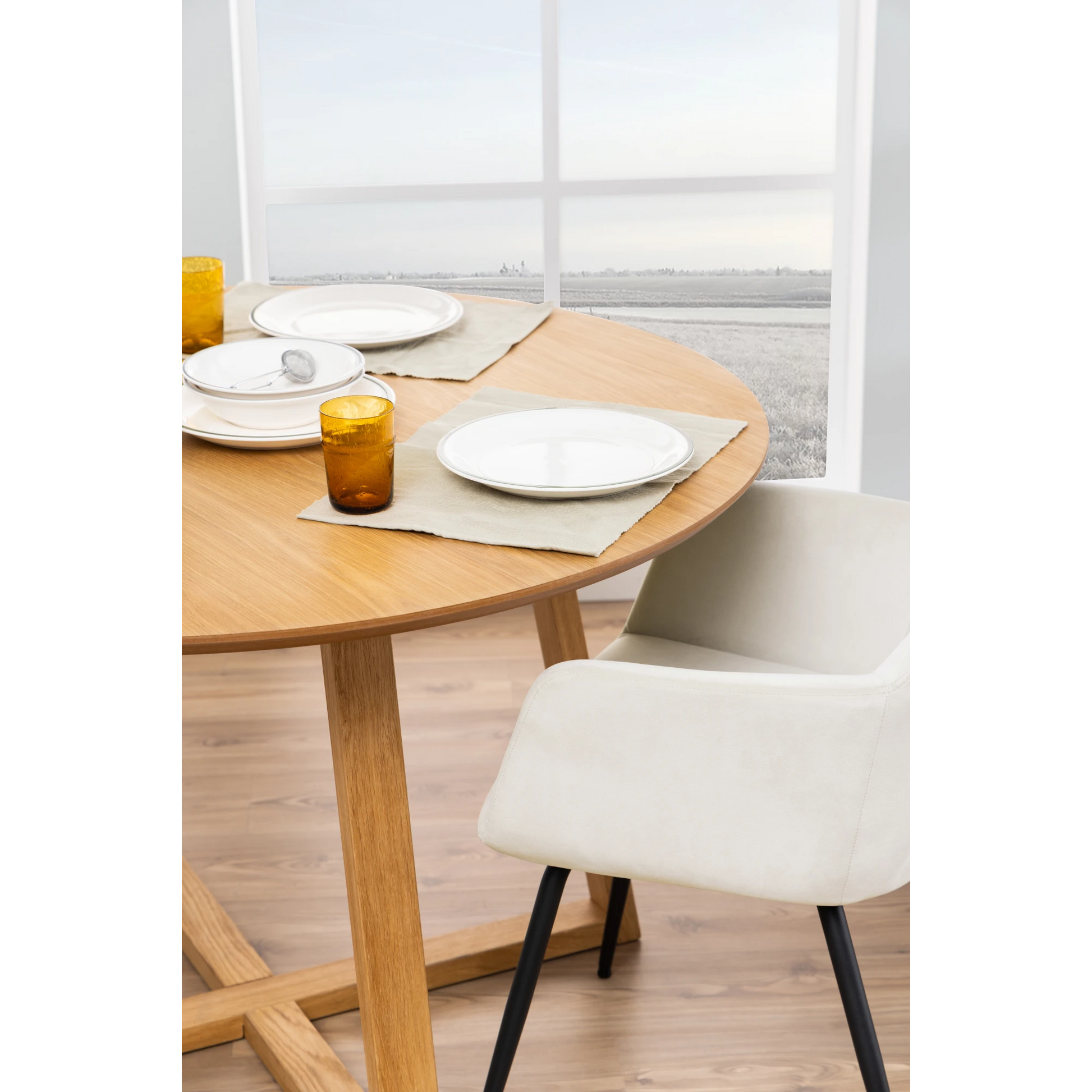 Hjem Design Malika Round Dining Table, Natural Wood