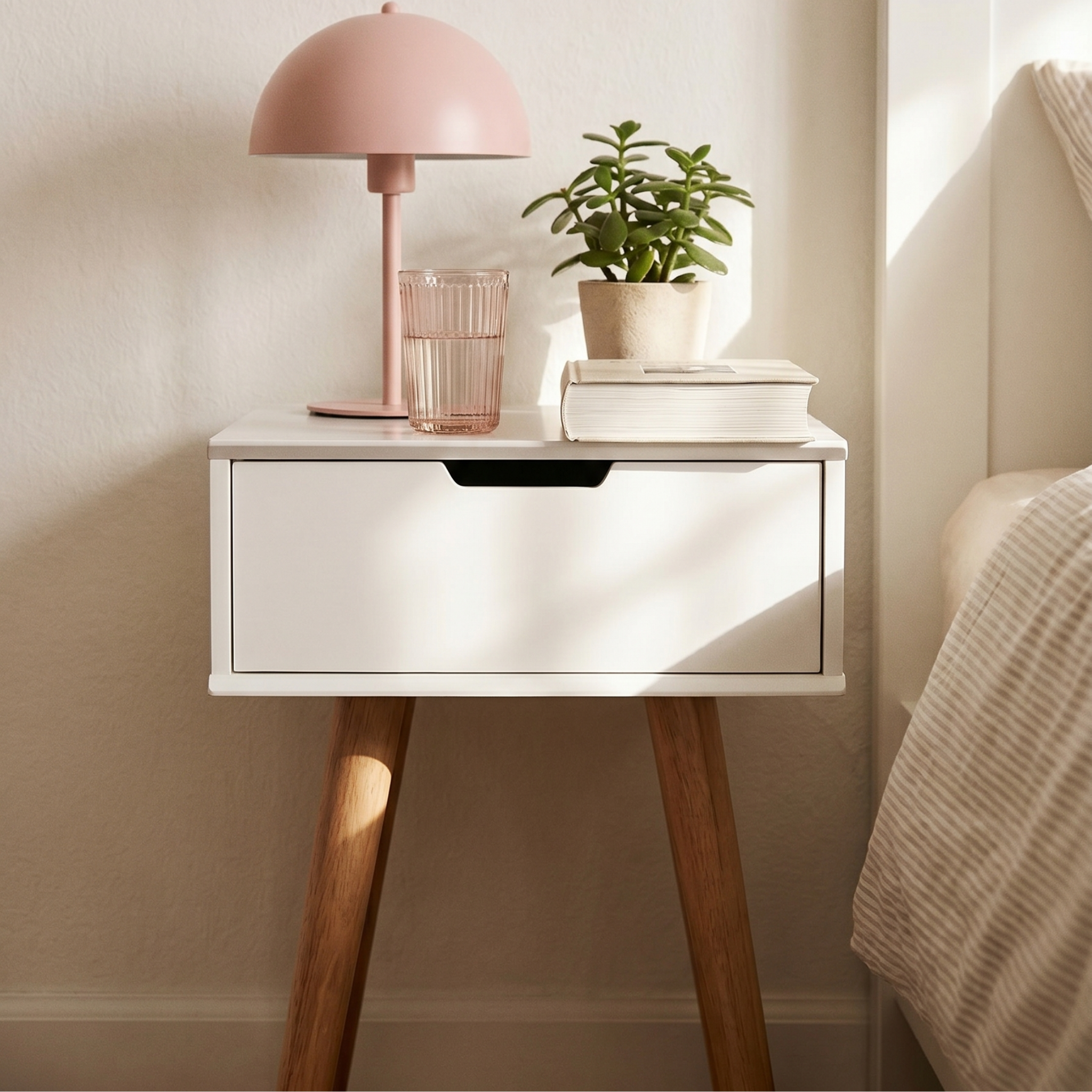 Hjem Design Mitar Bedside Table with Solid Legs