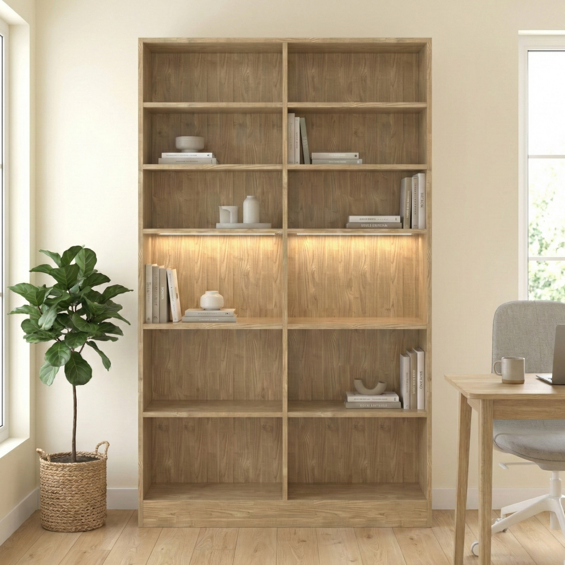 Loft Kiri Bookcase, W120cm, Natural Wood