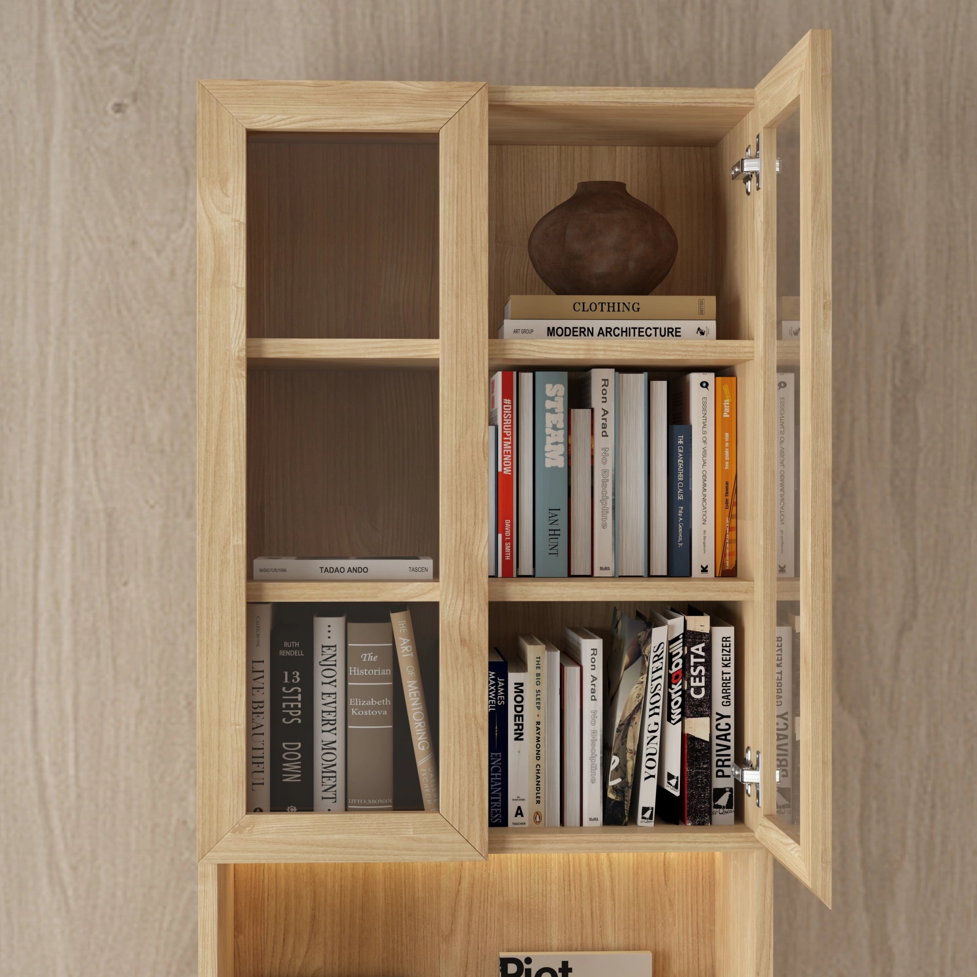 Loft Kiri Bookcase Glass Door, 2 Doors, Natural Wood