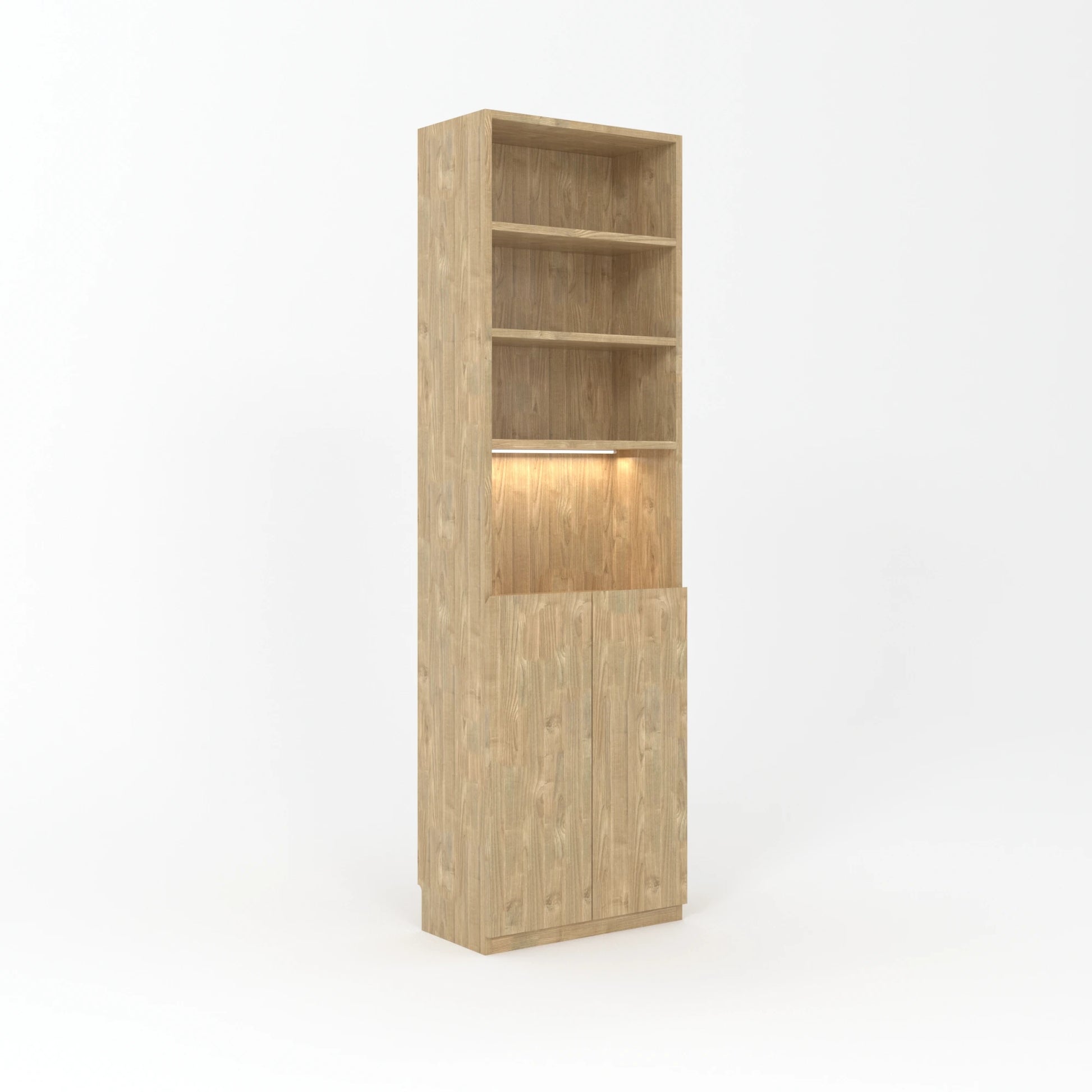 Loft Kiri Bookcase with 2 Doors, W60cm, Natural Wood