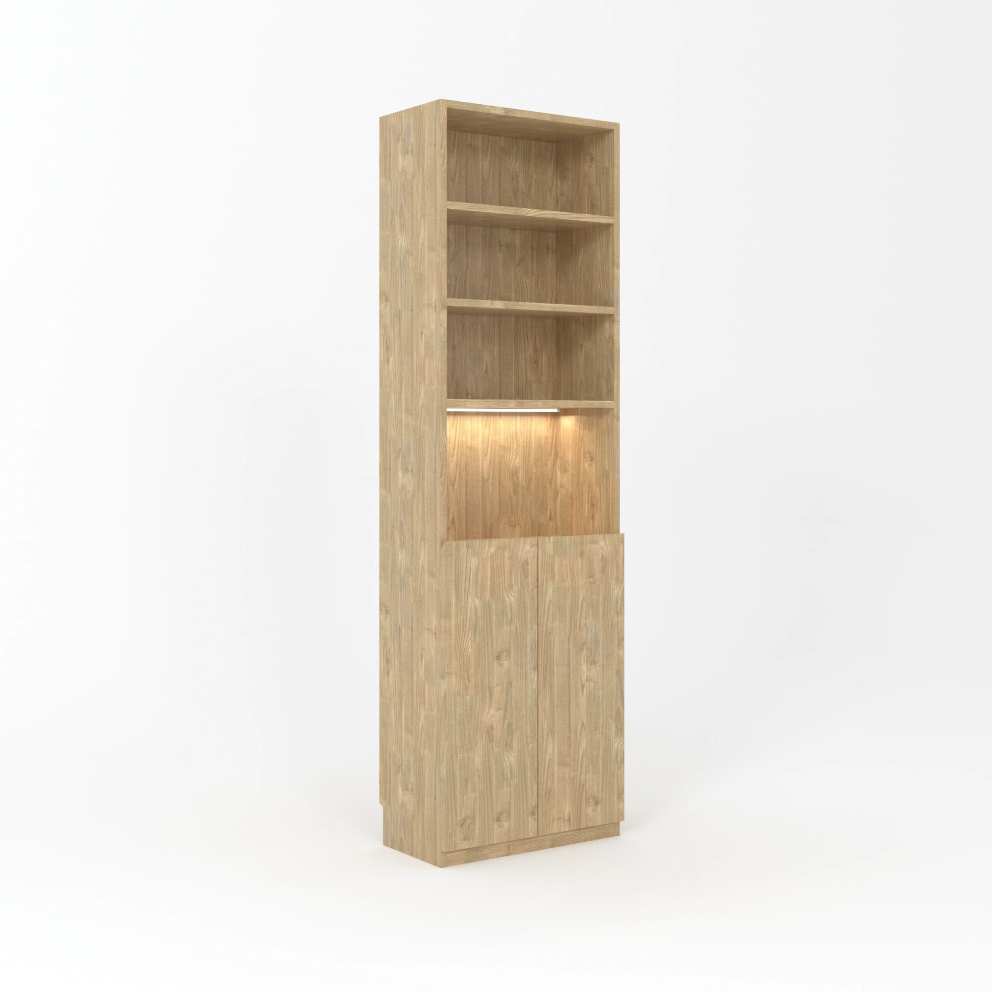 Loft Kiri Bookcase with 2 Doors, W60cm, Natural Wood