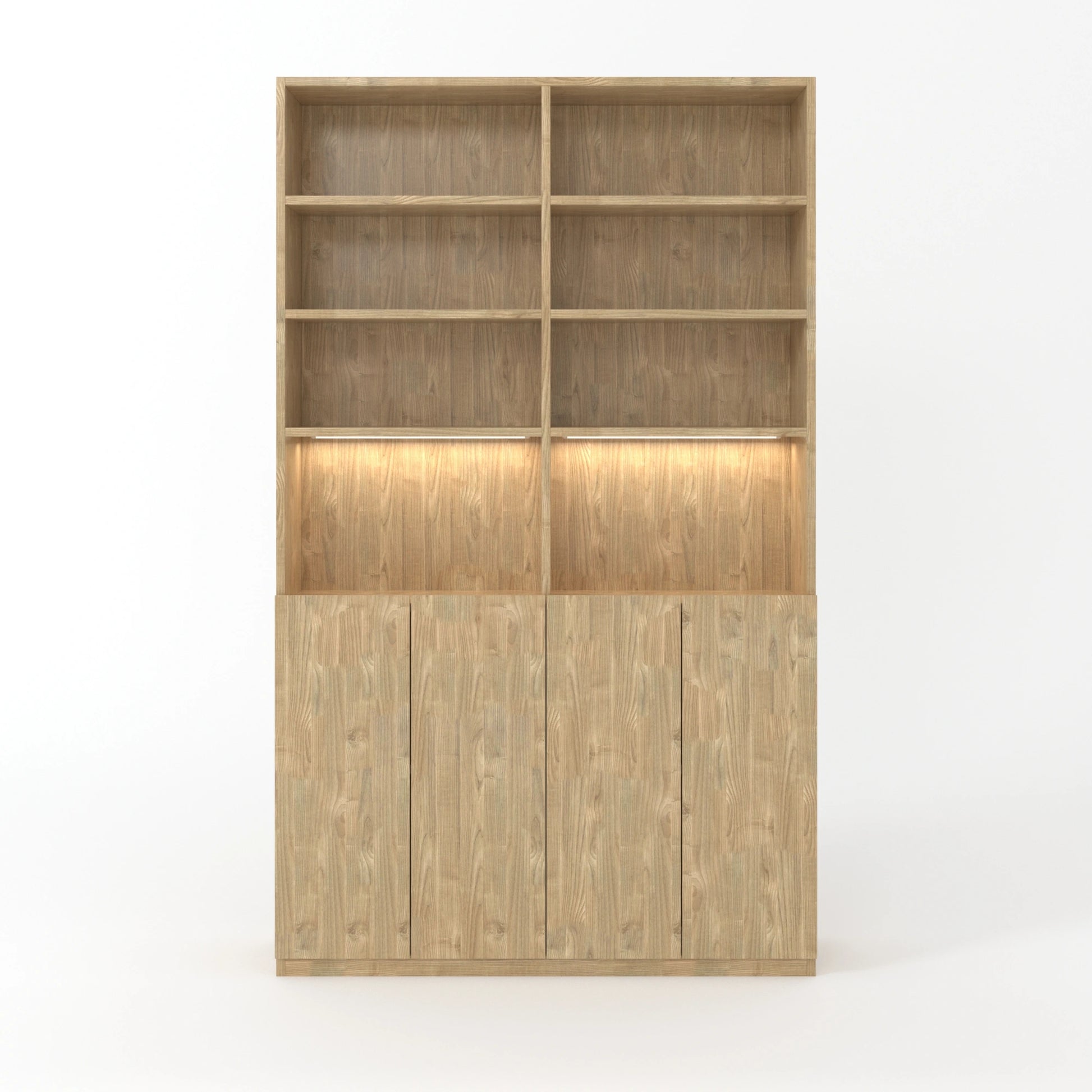 Loft Kiri Bookcase with 4 Doors, 120cm, Natural Wood