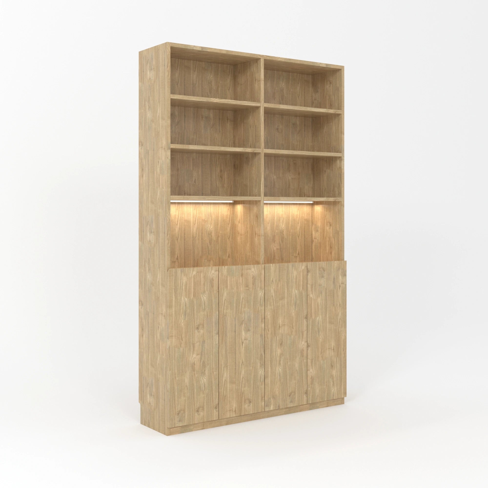 Loft Kiri Bookcase with 4 Doors, W120cm, Natural Wood