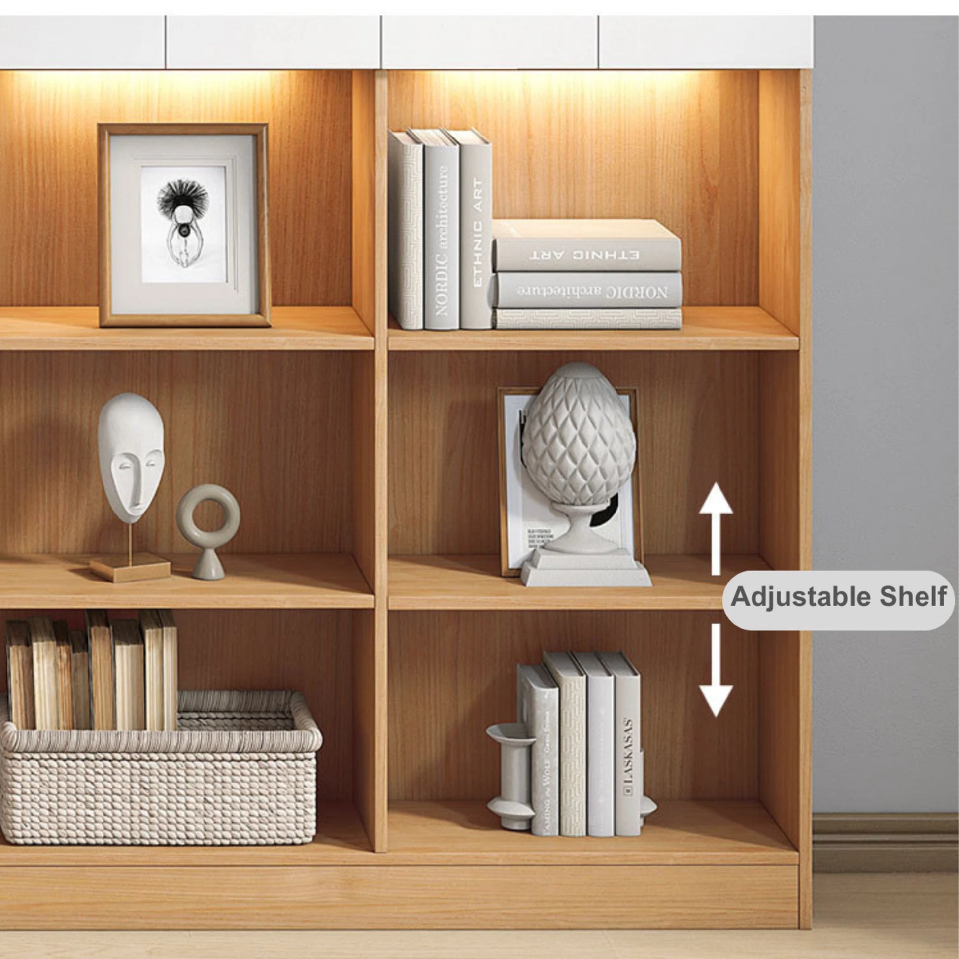 Loft Kiri Bookcase with 4 Doors, 120cm, Natural Wood