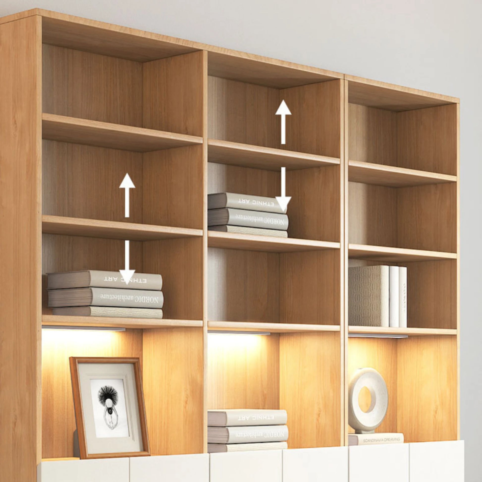 Loft Kiri Bookcase with 4 Doors, 120cm, Natural Wood