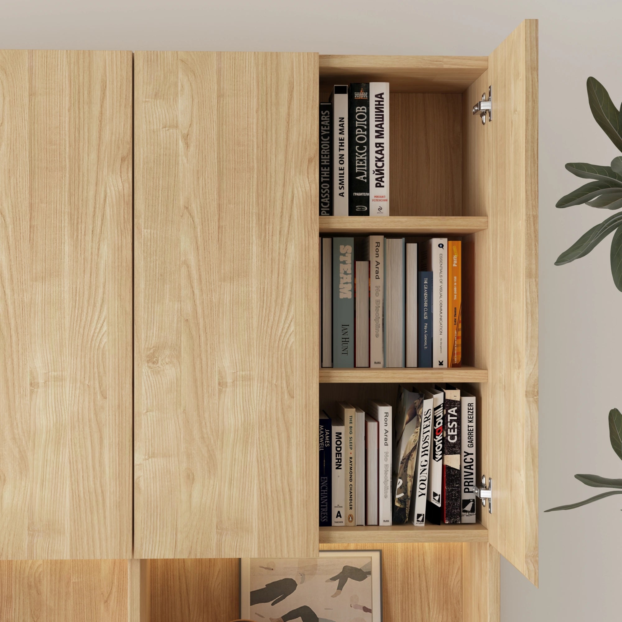 Loft Kiri Bookcase with 4 Doors, 60cm,  Natural Wood