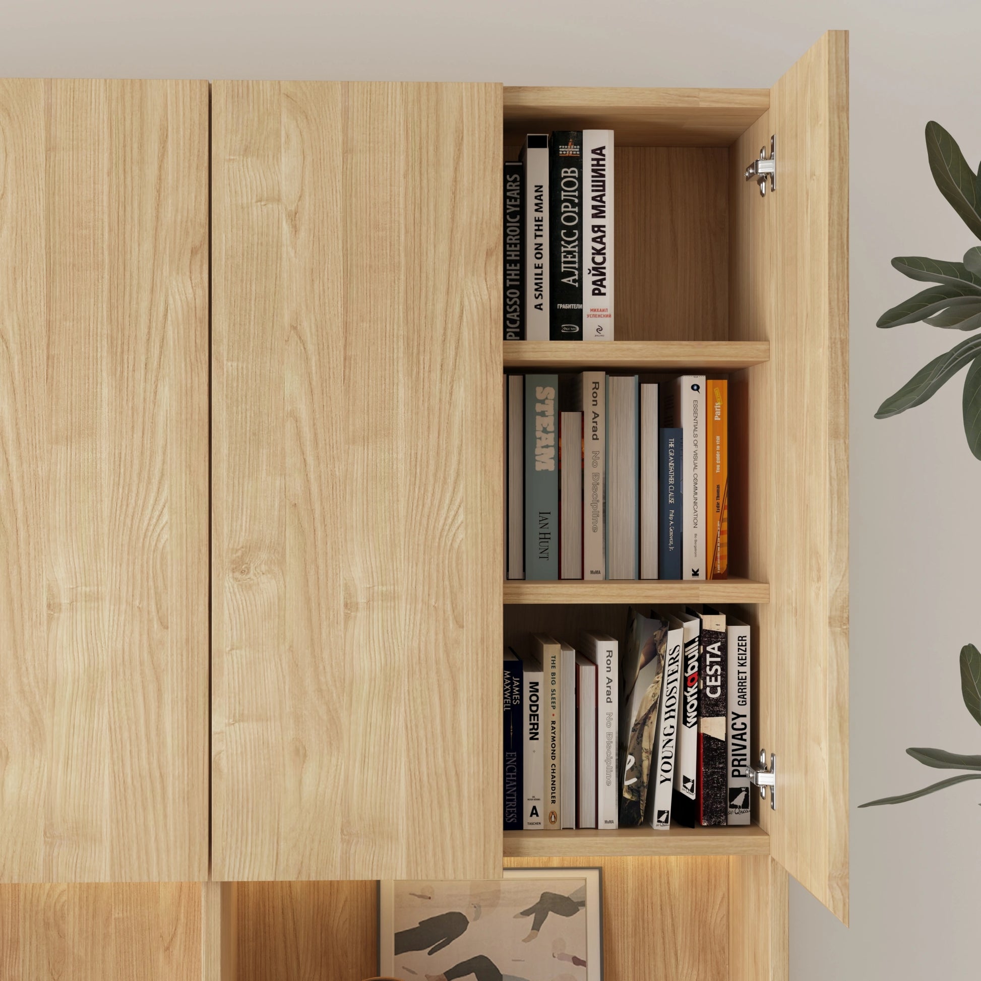 Loft Kiri Bookcase with 8 Doors, 120cm, Natural Wood