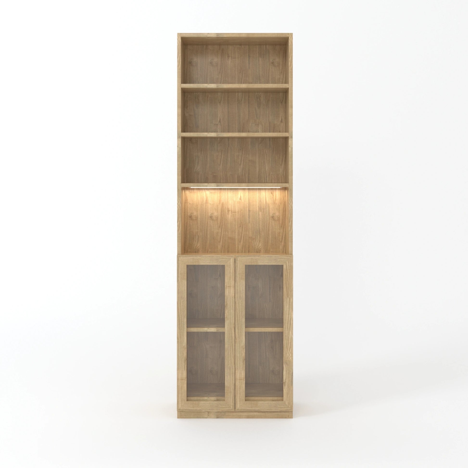 Loft Kiri Bookcase with 2 Glass Doors, W60cm, Natural Wood