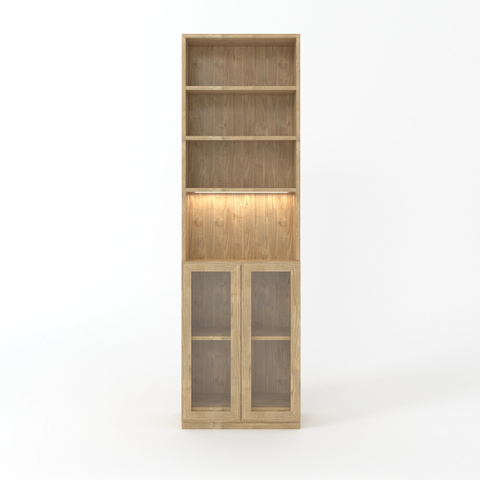Loft Kiri Bookcase with 2 Glass Doors, W60cm, Natural Wood