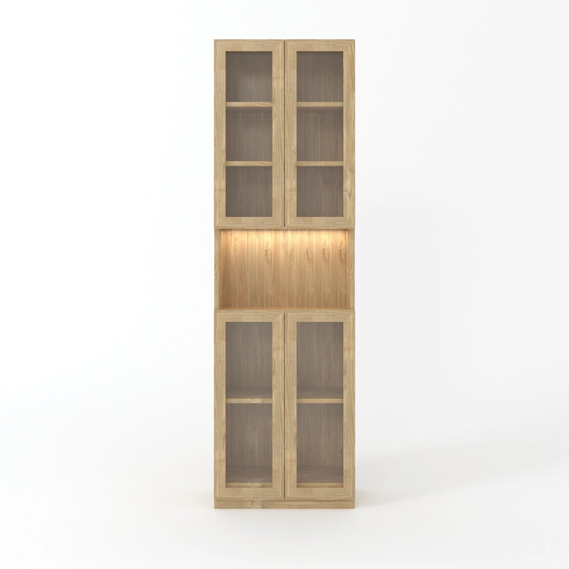 Loft Kiri Bookcase with 4 Glass Doors, W60cm, Natural Wood