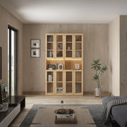 Loft Kiri Bookcase with 8 Glass Doors, W120cm, Natural Wood