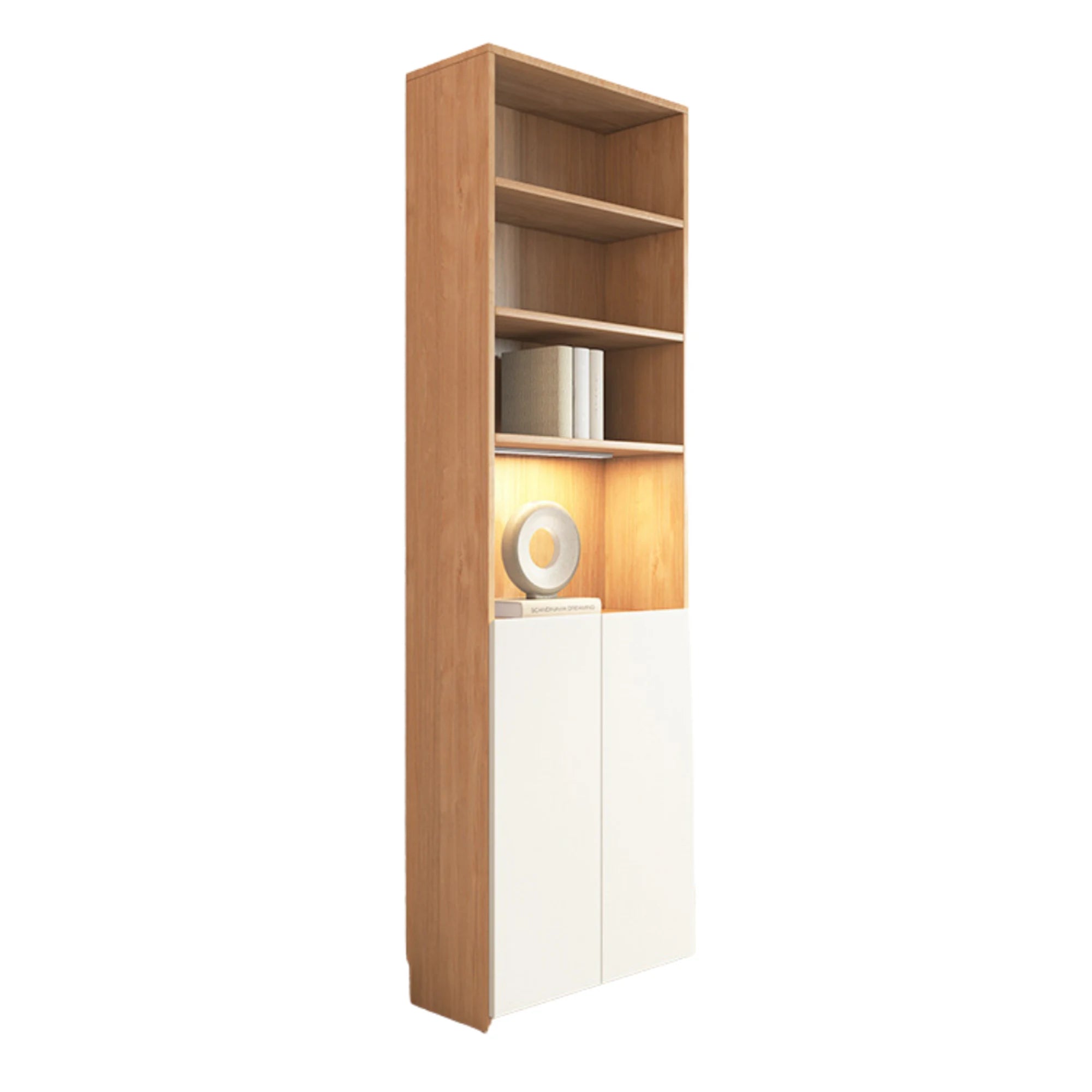Loft Kiri Bookcase with 2 Doors, W60cm, Natural Wood & White